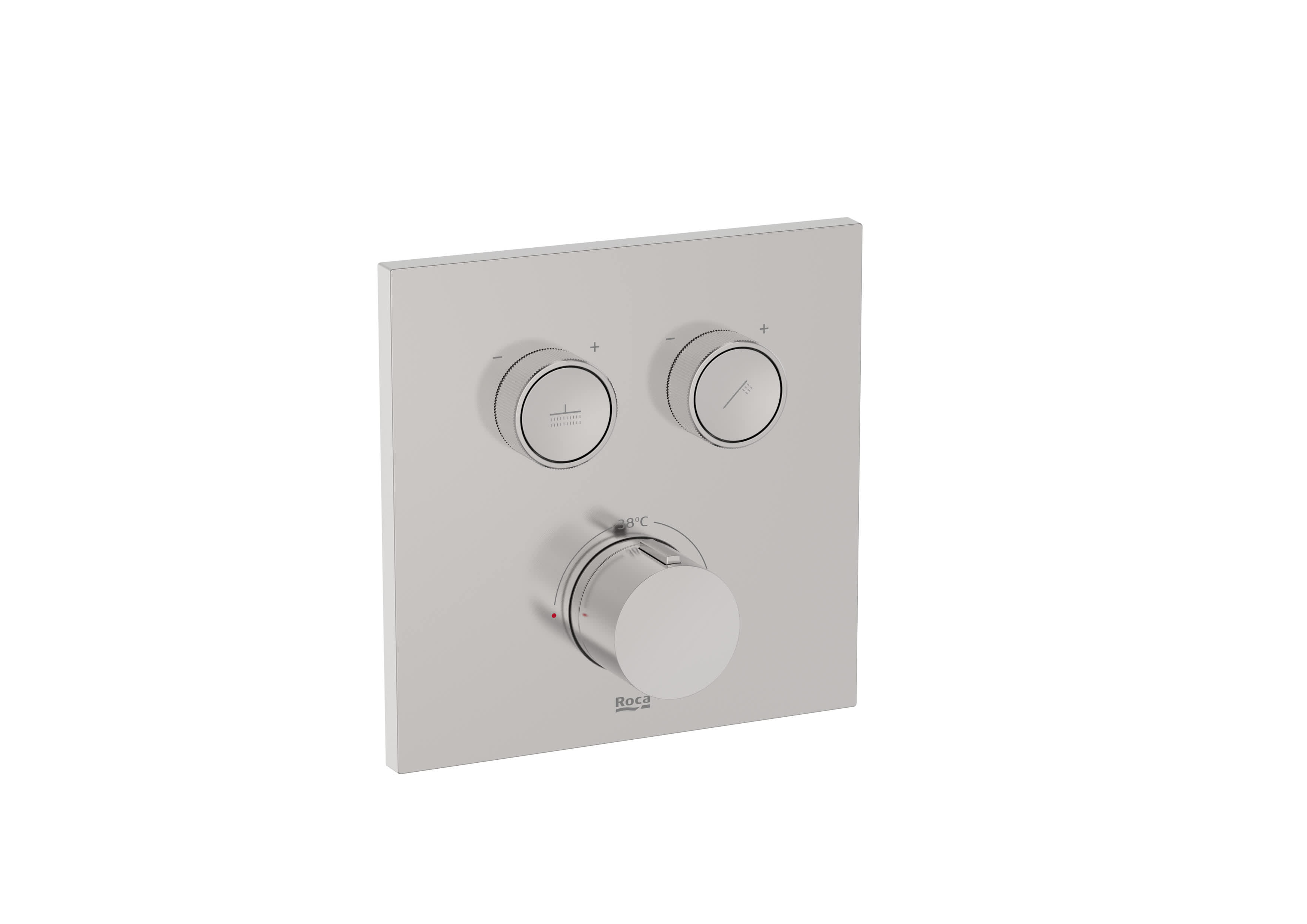 Square. Built-in thermostatic bath-shower mixer with automatic diverter (2 ways). Includes the built-in subset and the trim plate. Complete set - Stainless Steel Finish
