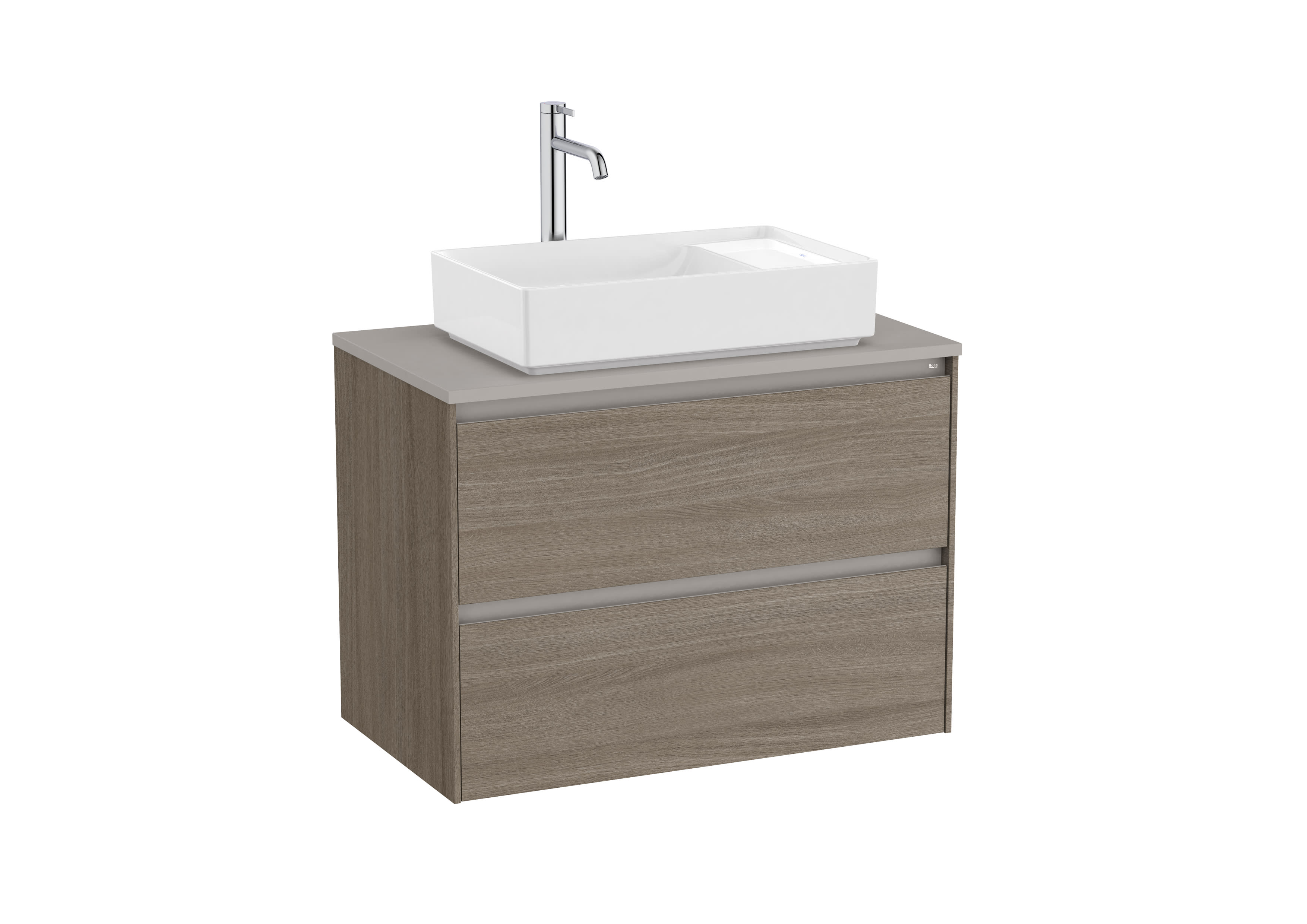 Base unit for over countertop centered hand basin with two drawers - Dark Elm