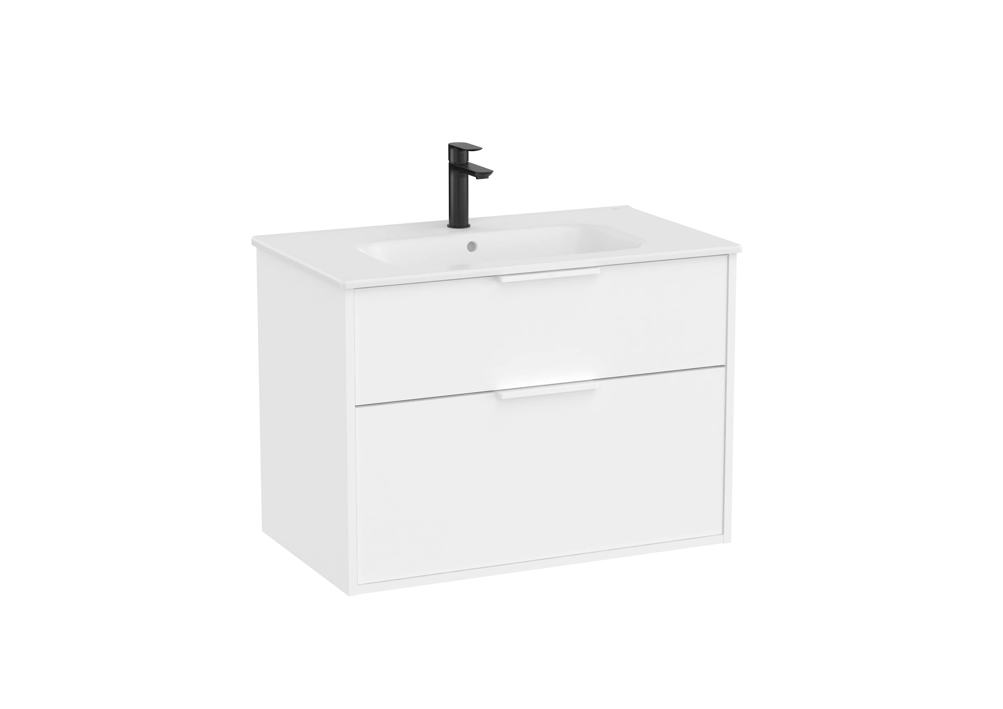 Wall Hung Vanity Unit with 2 Drawers and Ceramic Basin - White Matt