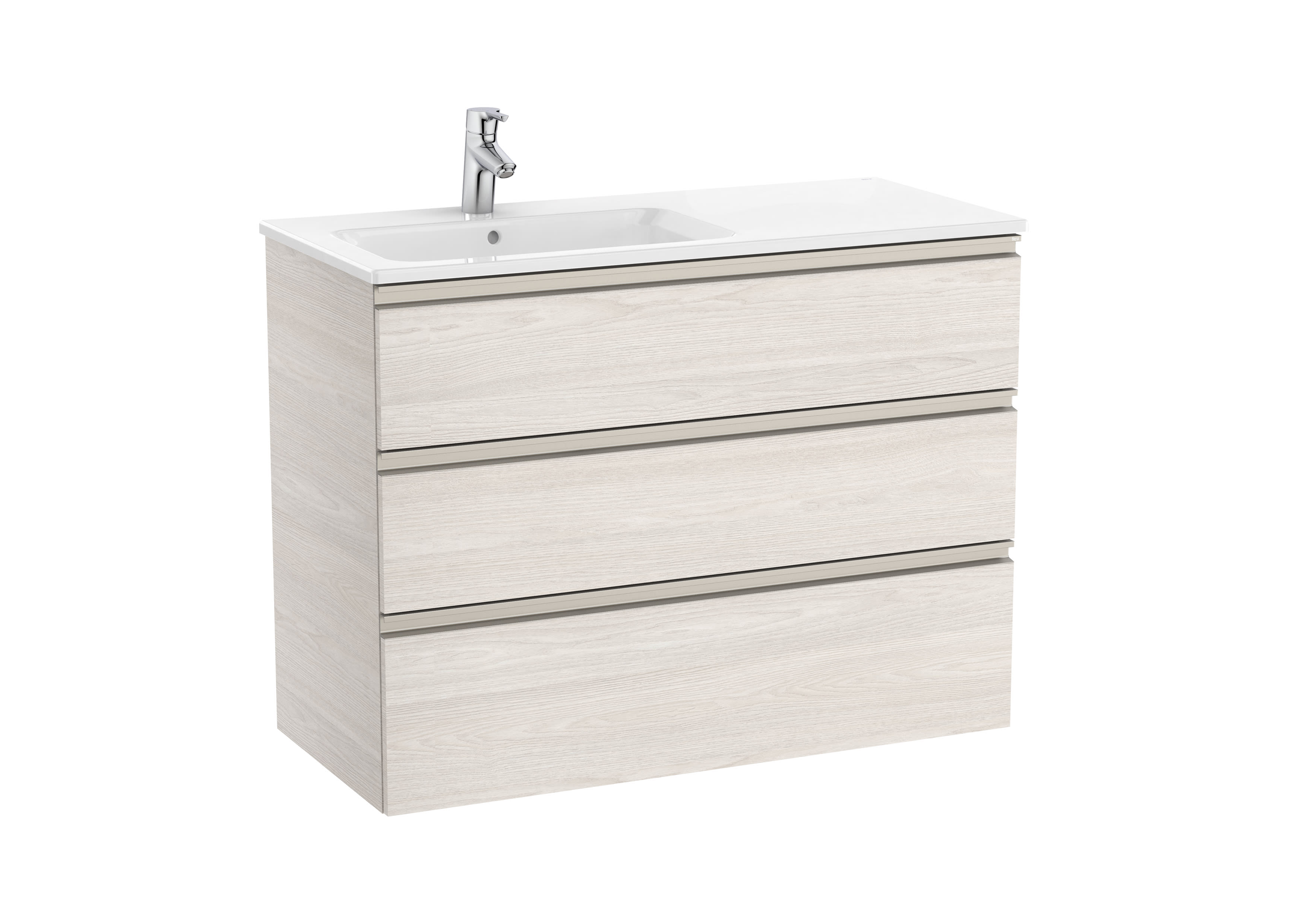 Vanity unit with 3 drawers and left hand basin - Nordic Ash