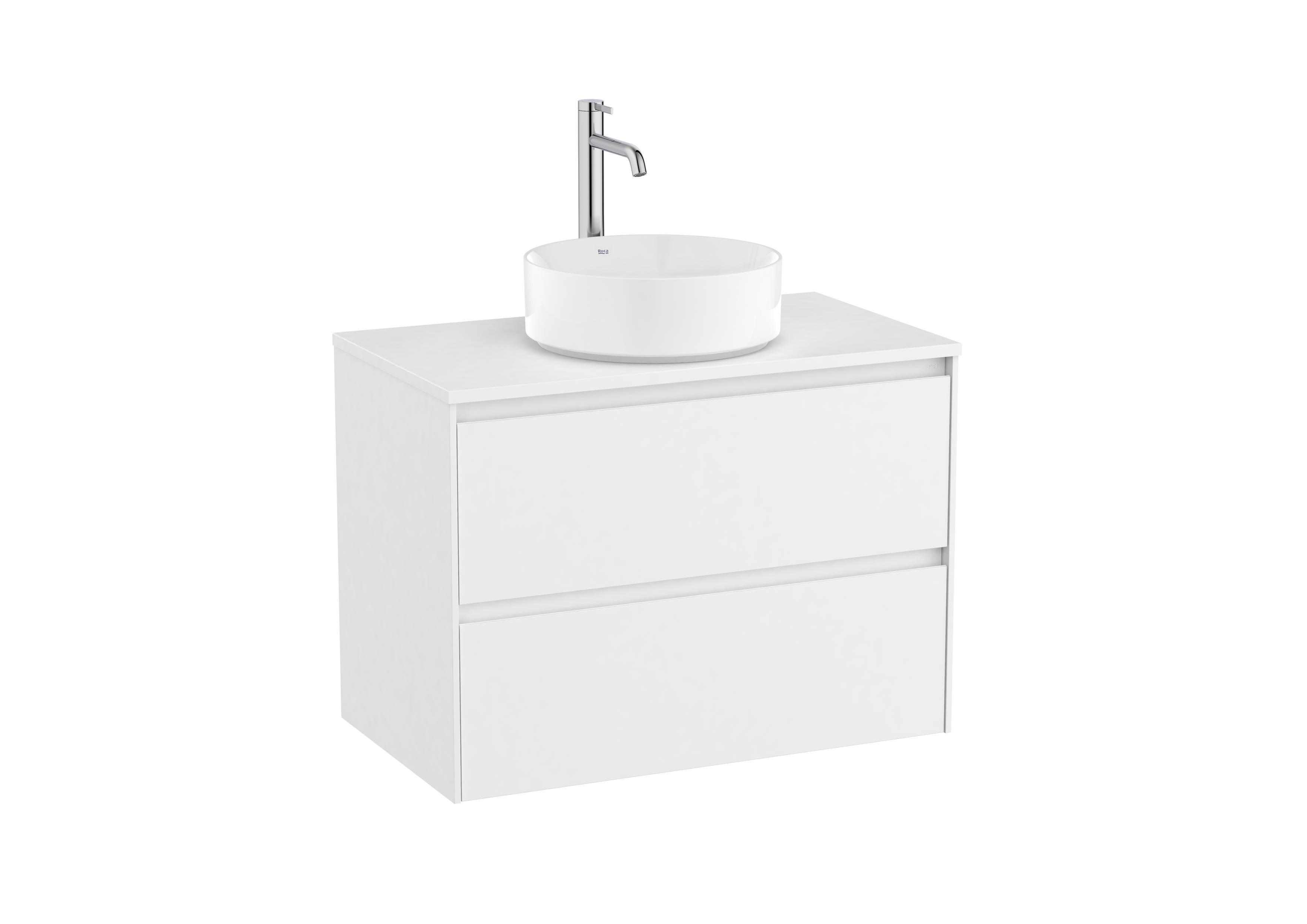 Base unit for over countertop centered hand basin with two drawers - Matt White