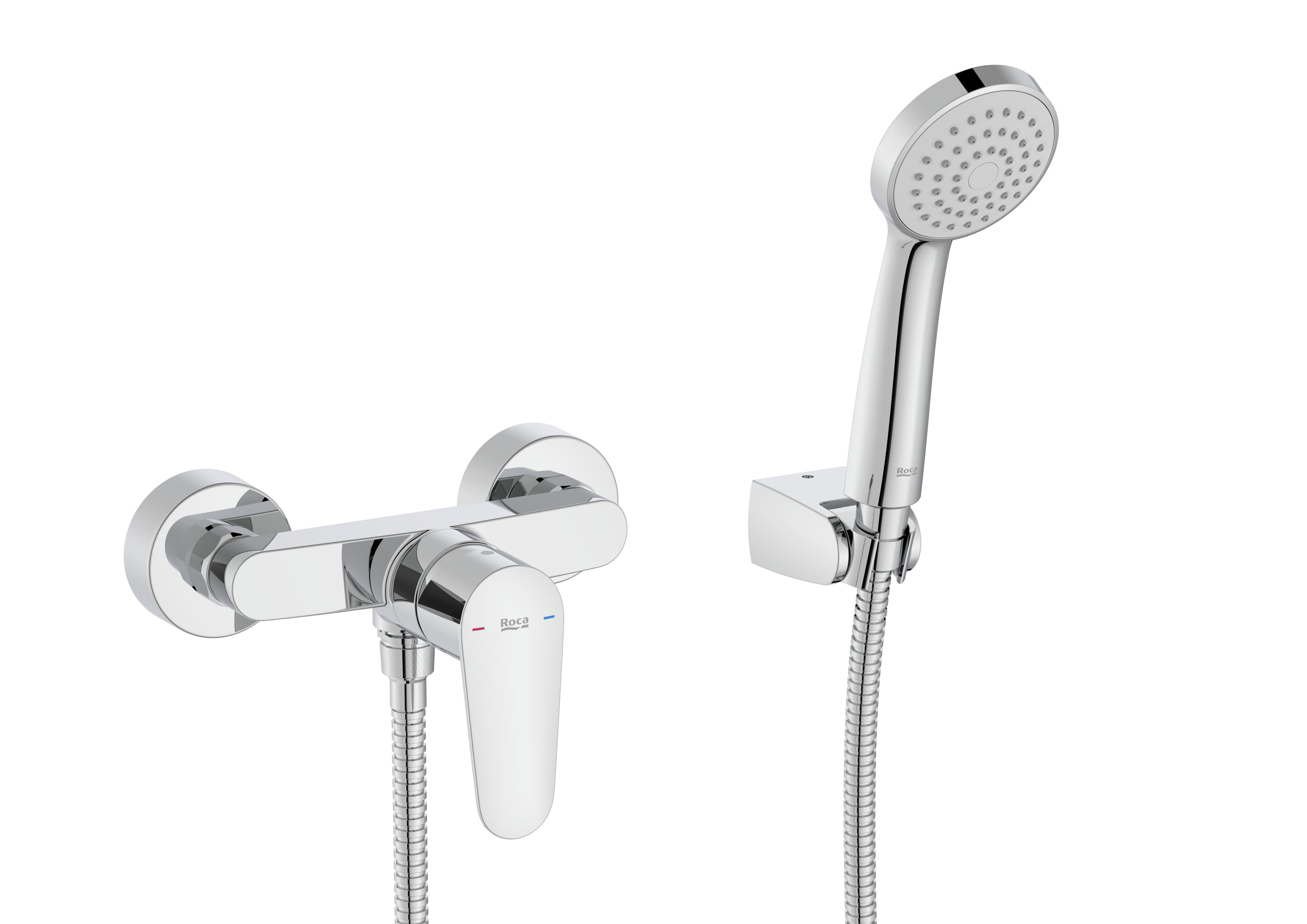 Wall-mounted shower mixer with accessories