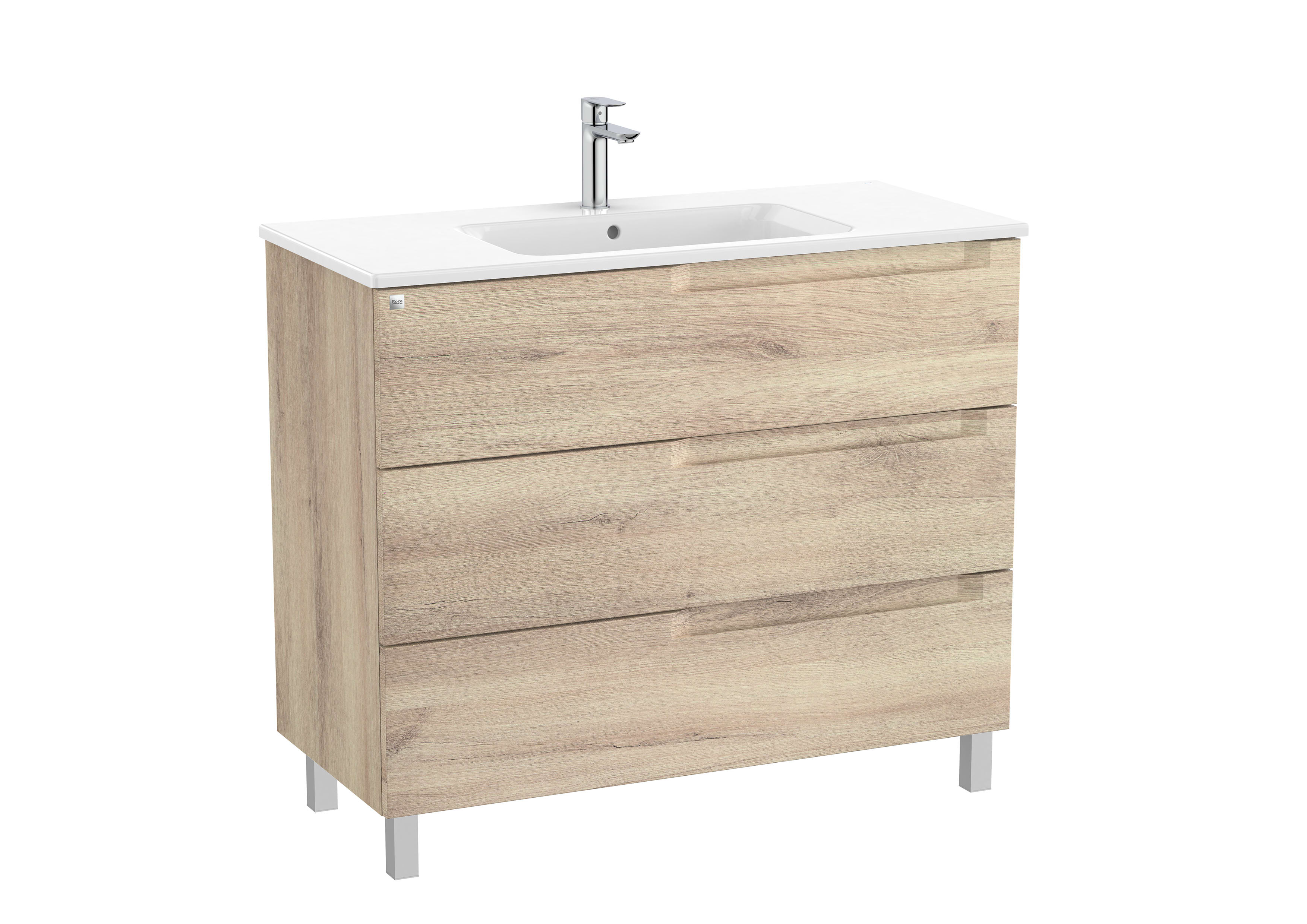 Unik (vanity unit with 3 drawers and centered basin) - Beige Wood