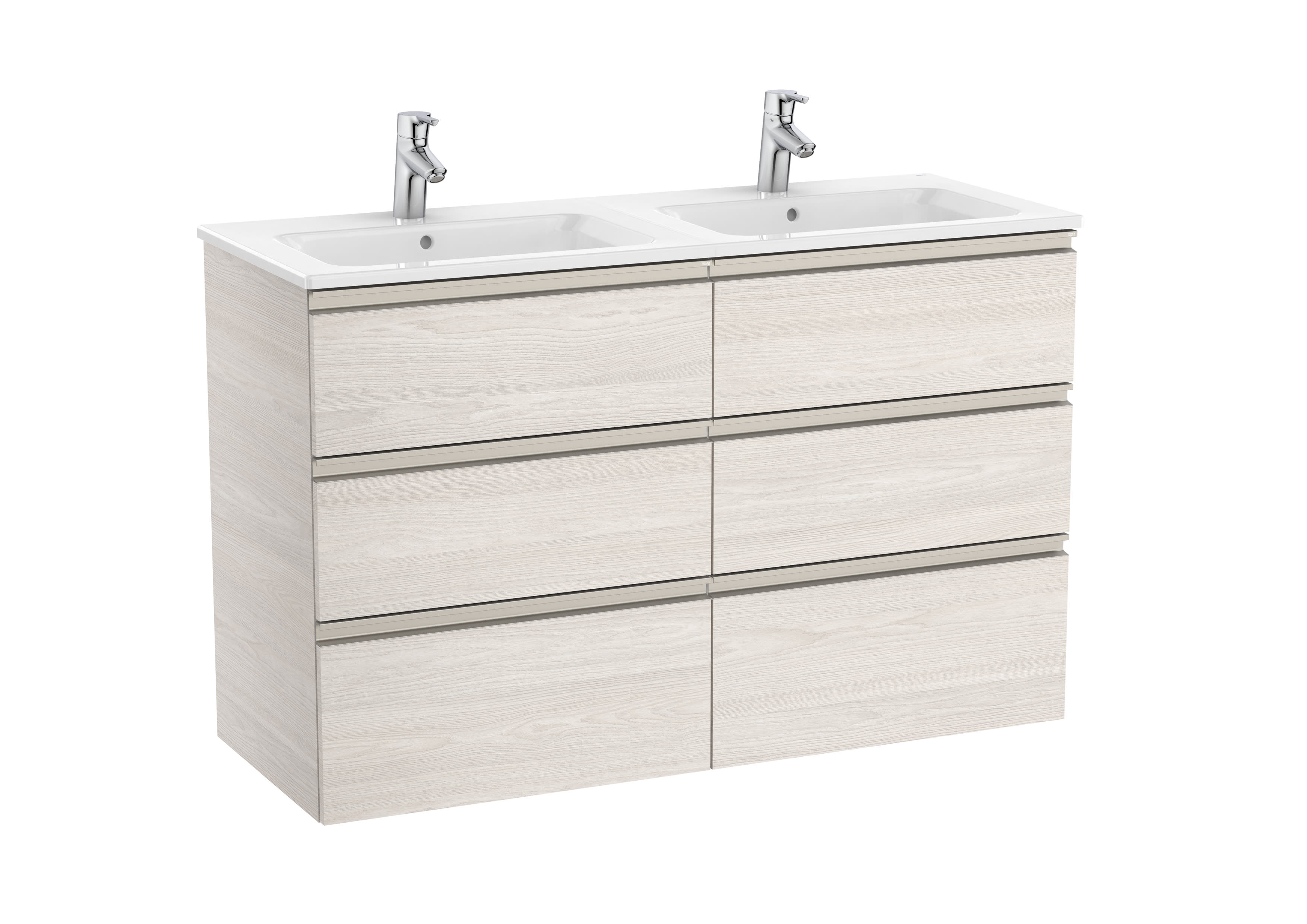 Unik (base unit with six drawers and double bowl basin) - Nordic Ash