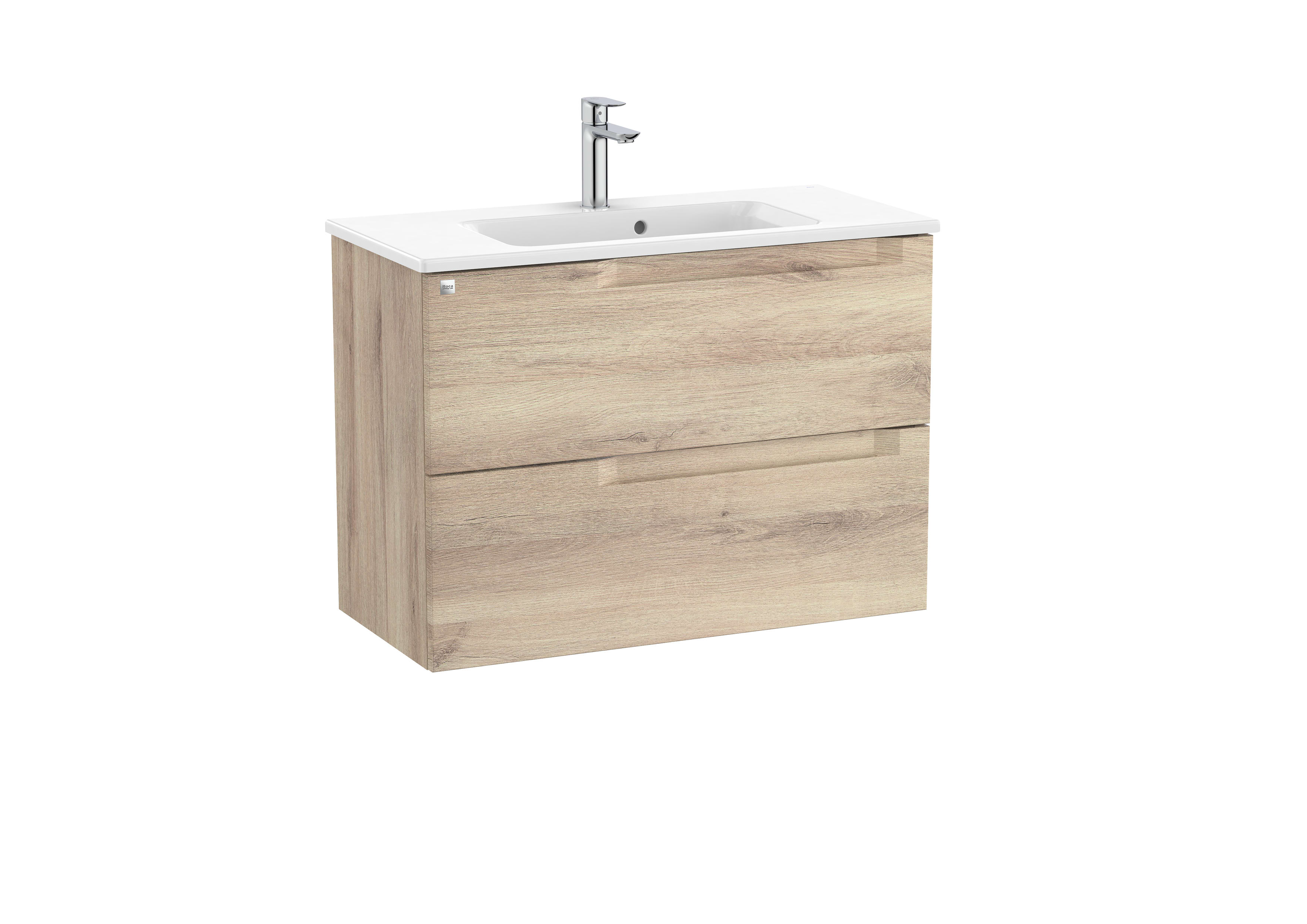Unik (compact vanity unit with 2 drawers and basin) - Beige Wood