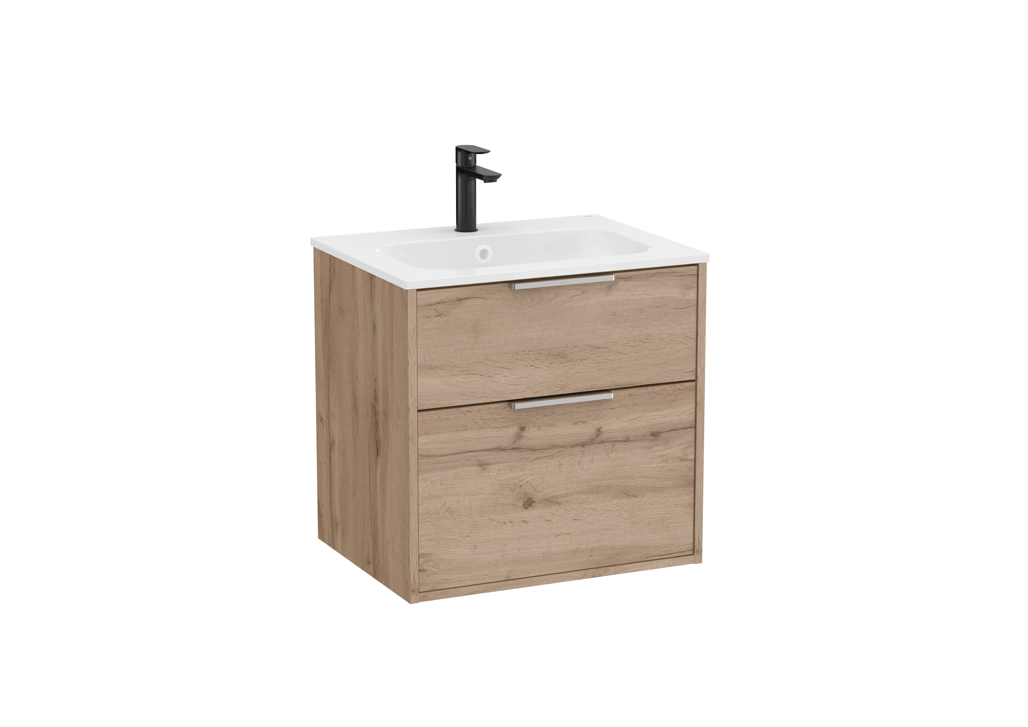 Wall Hung Vanity Unit with 2 Drawers and Ceramic Basin - Walnut