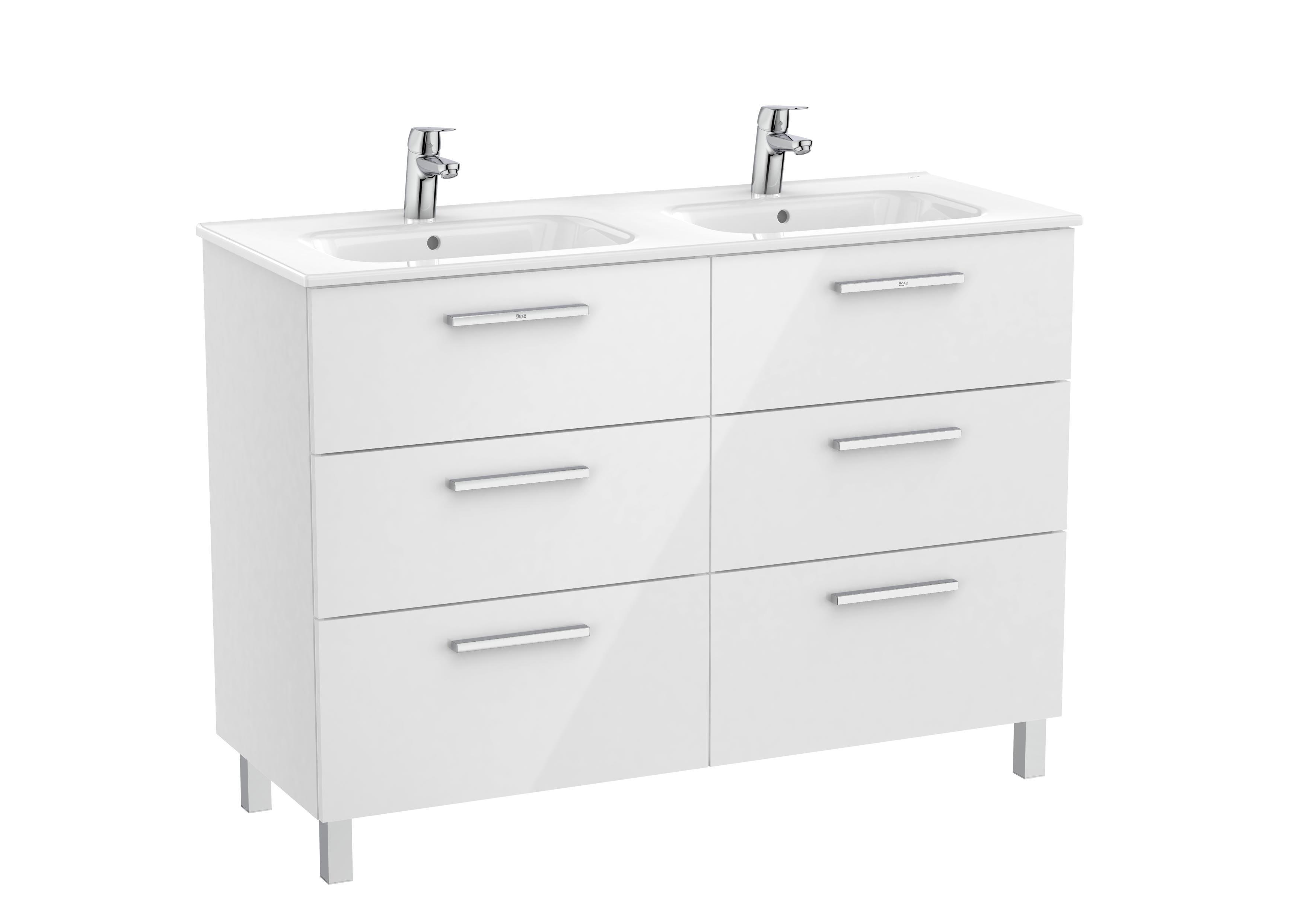 Vanity Unit with 6 drawers and double basin - Glossy White