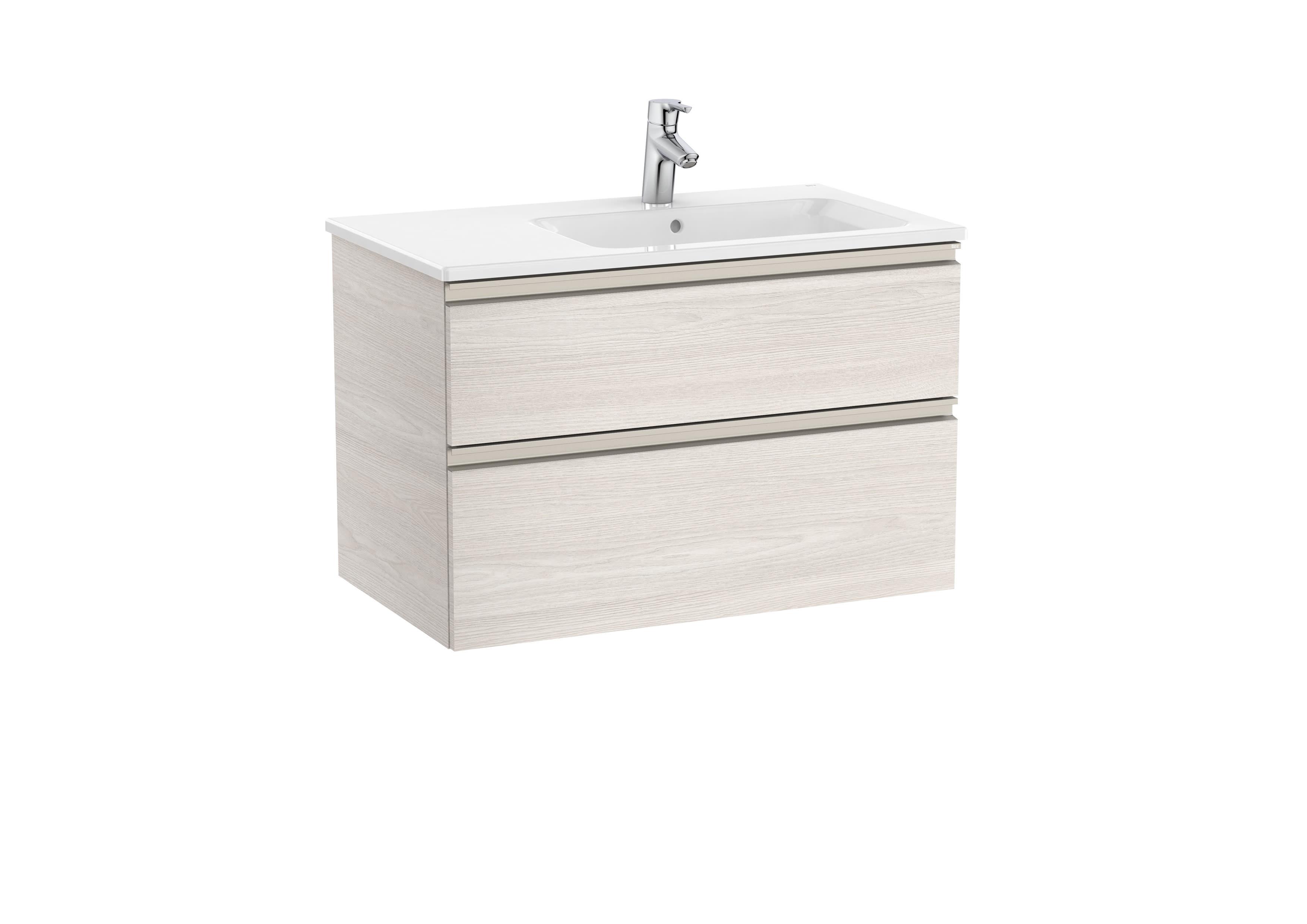 Vanity unit with 2 drawers and right hand basin - Nordic Ash