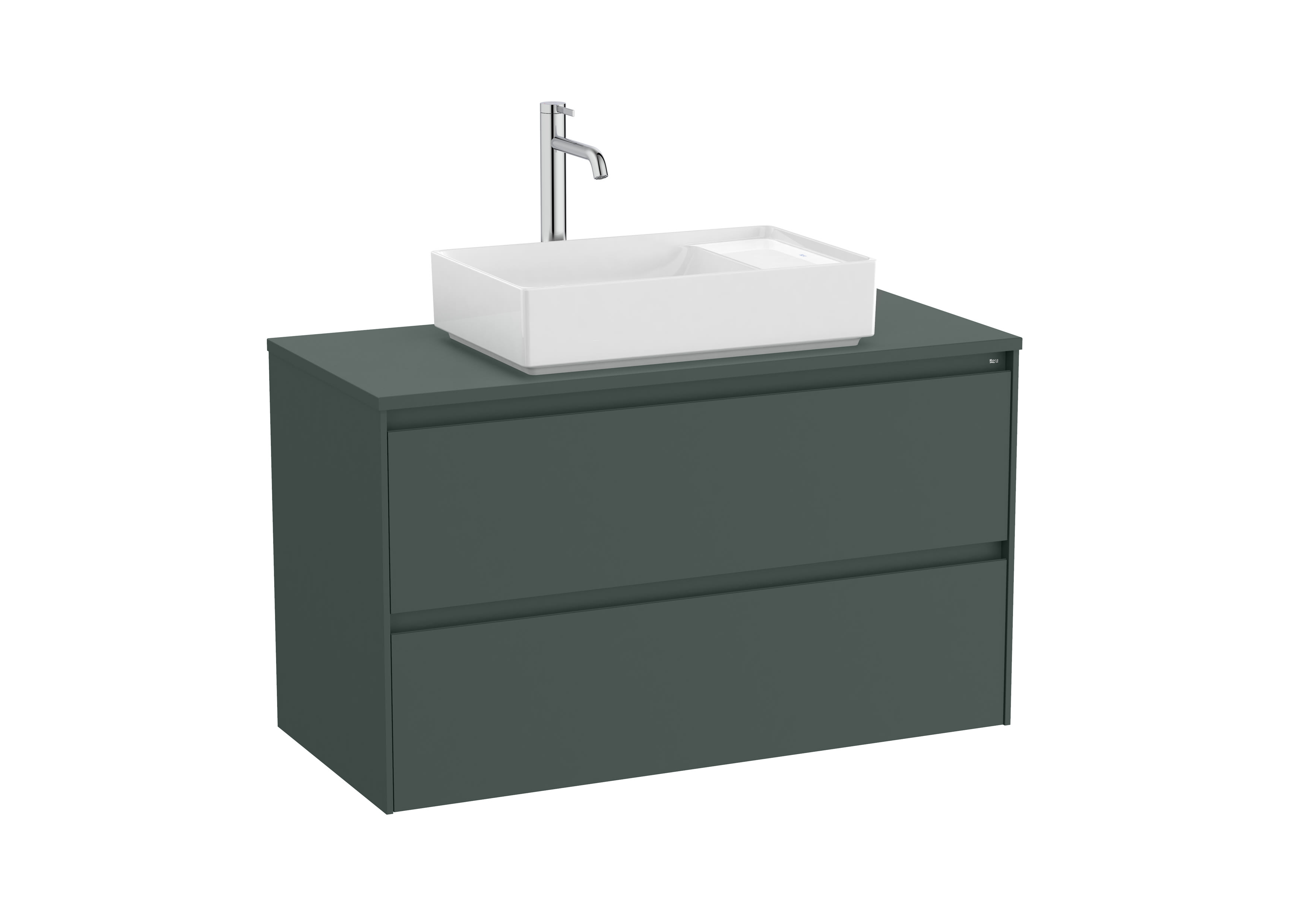 Base unit for over countertop basin with two drawers - Matt Green