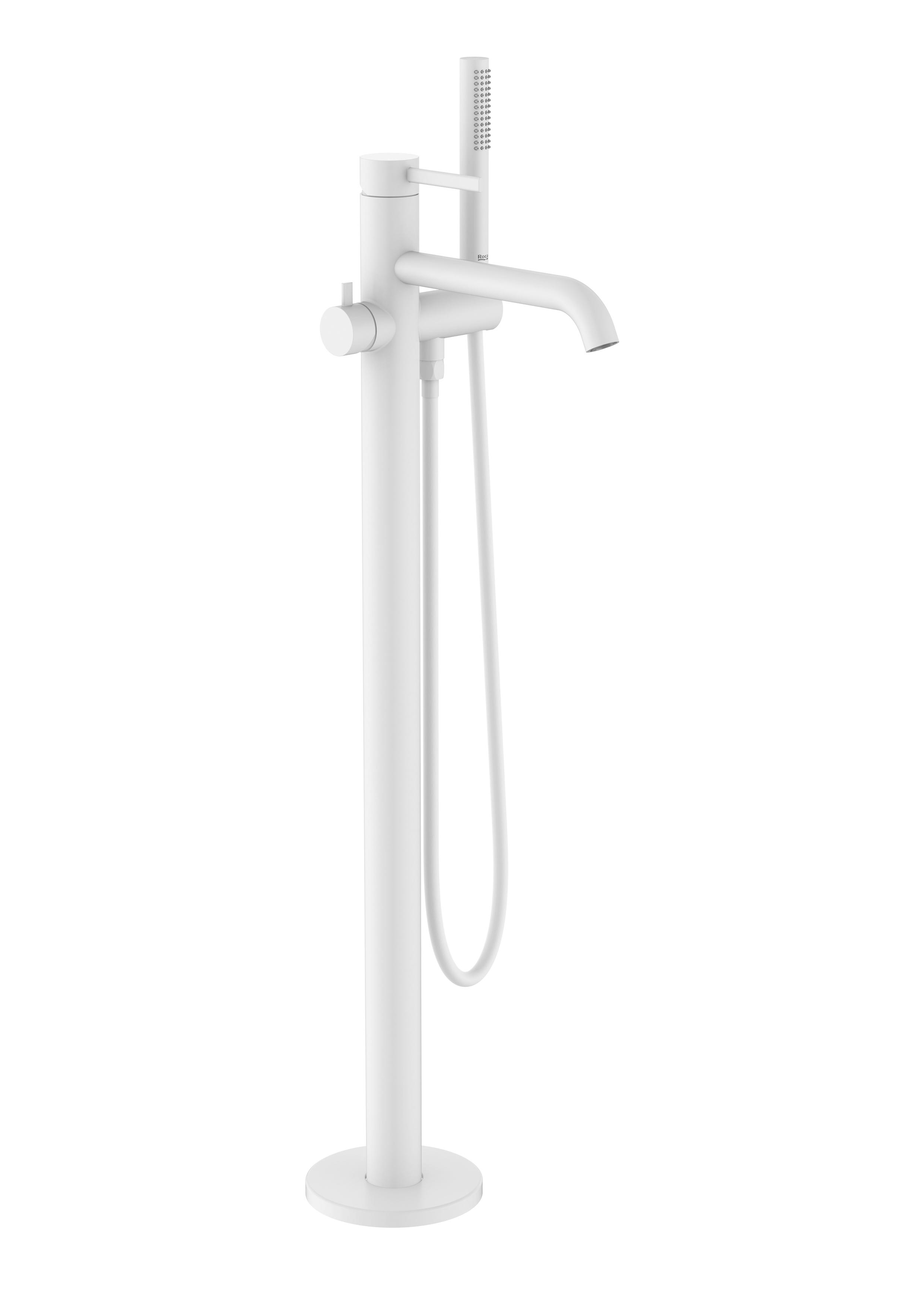 Floorstanding bath tap with shower - Matt White