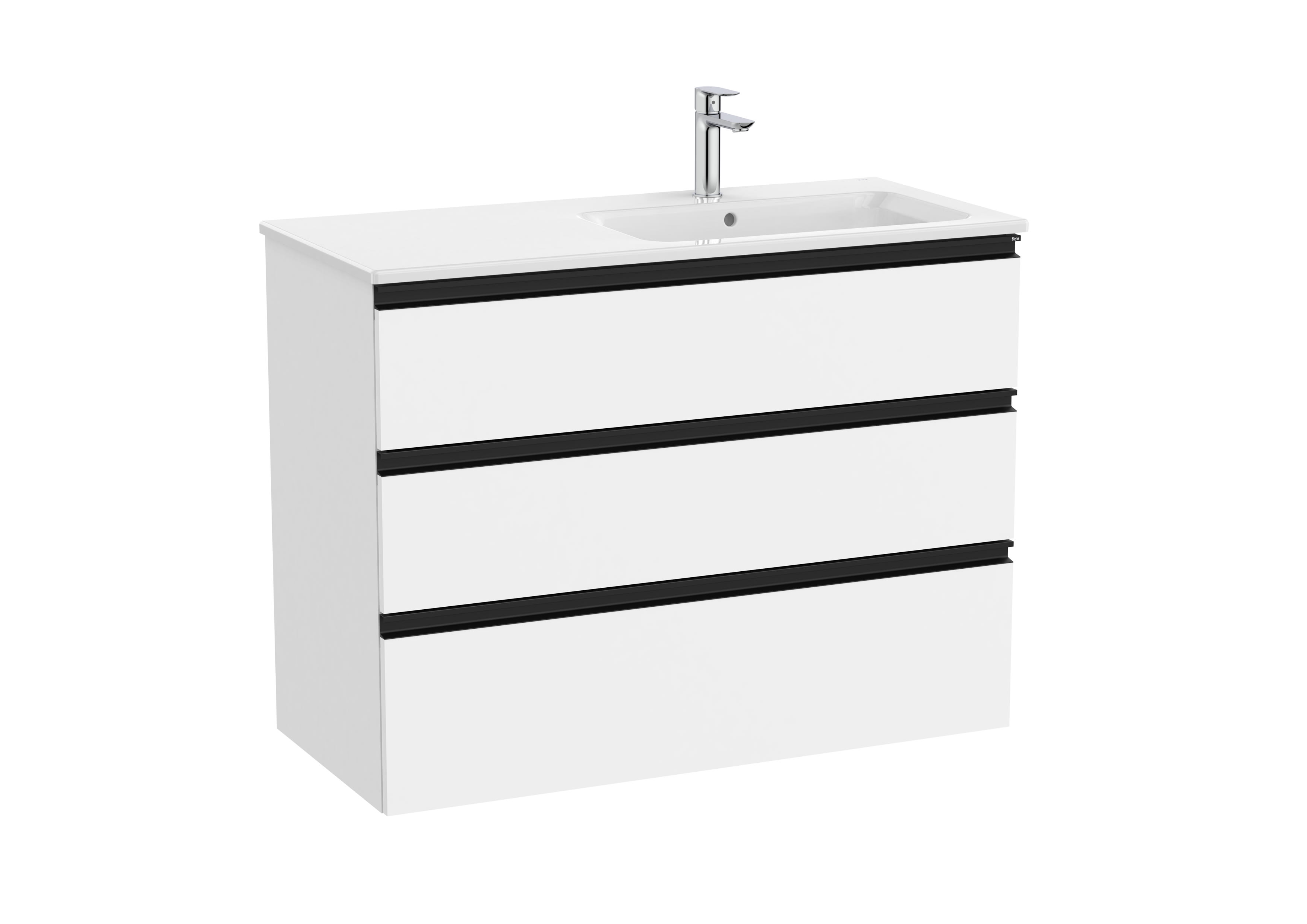 Vanity unit with 3 drawers and right hand basin - White Matt