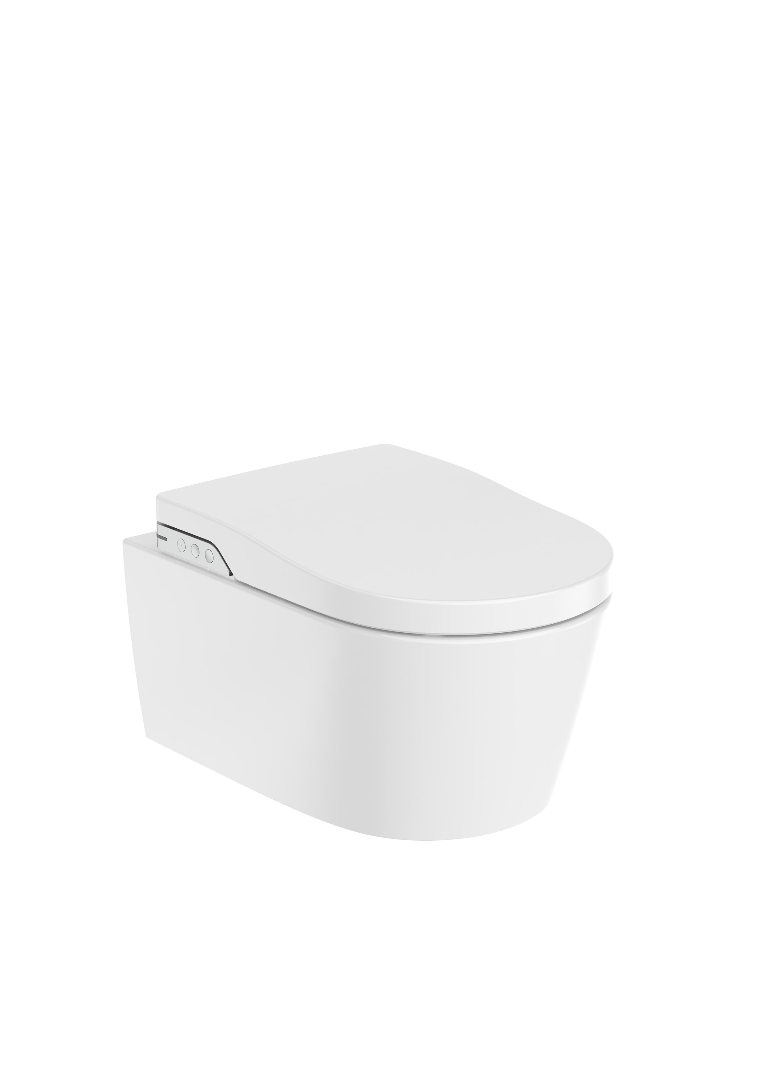 In-Wash® - Vitreous china Rimless wall-hung smart toilet with horizontal outlet. Needs power supply.