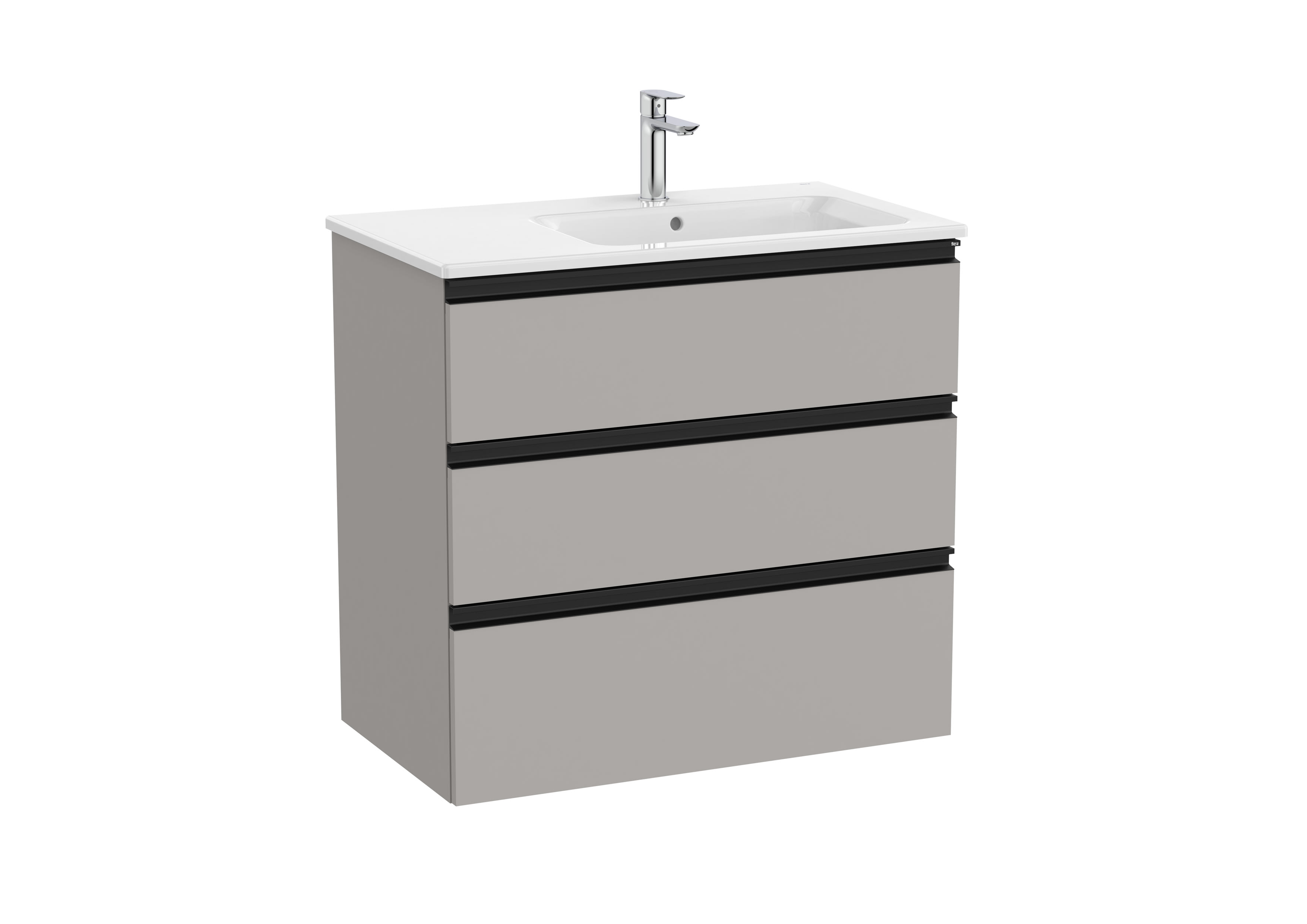 Vanity unit with 3 drawers and right hand basin - Matt Grey