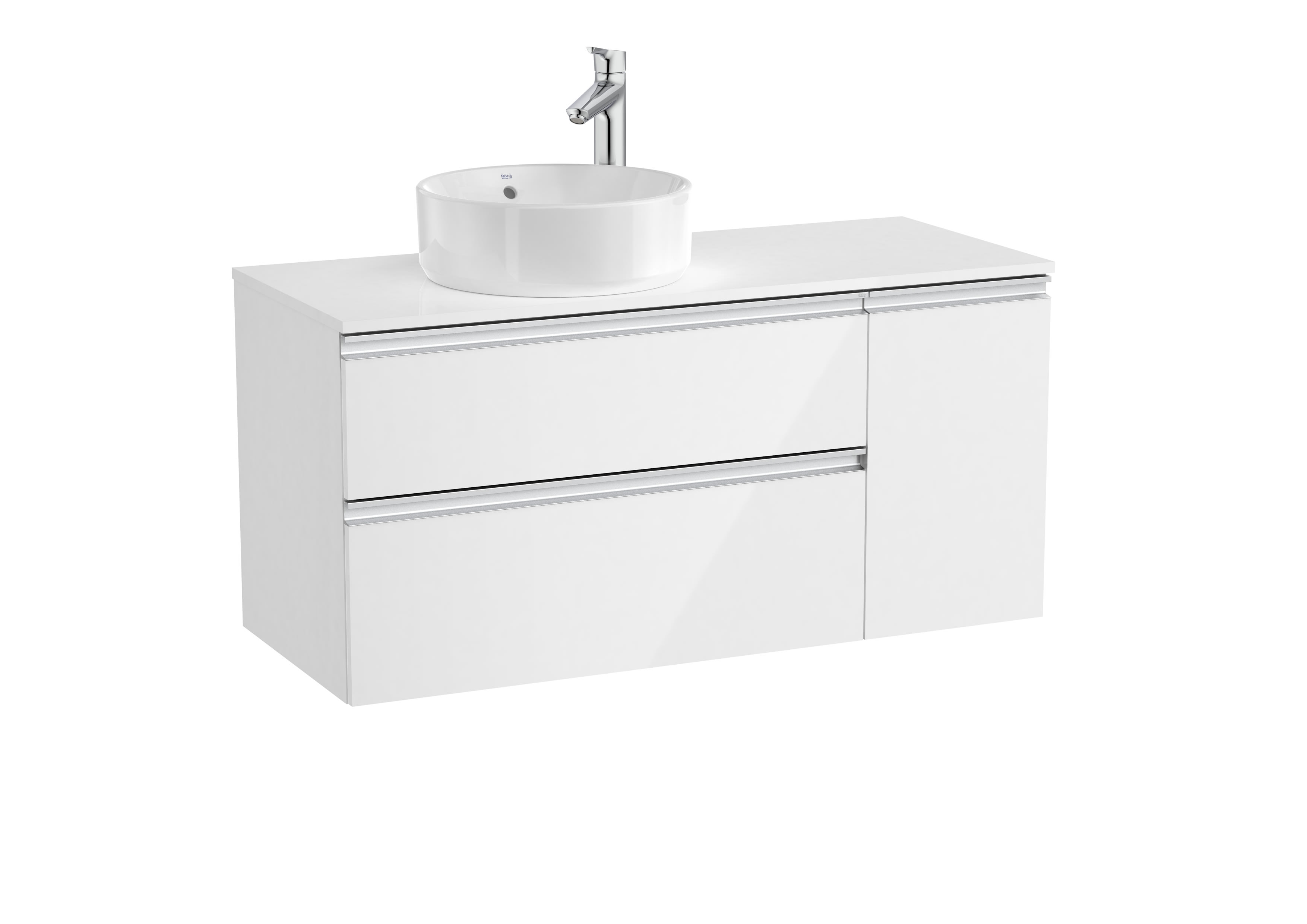 Vanity unit with 2 drawers and 1 door for left hand over countertop basin - Glossy White