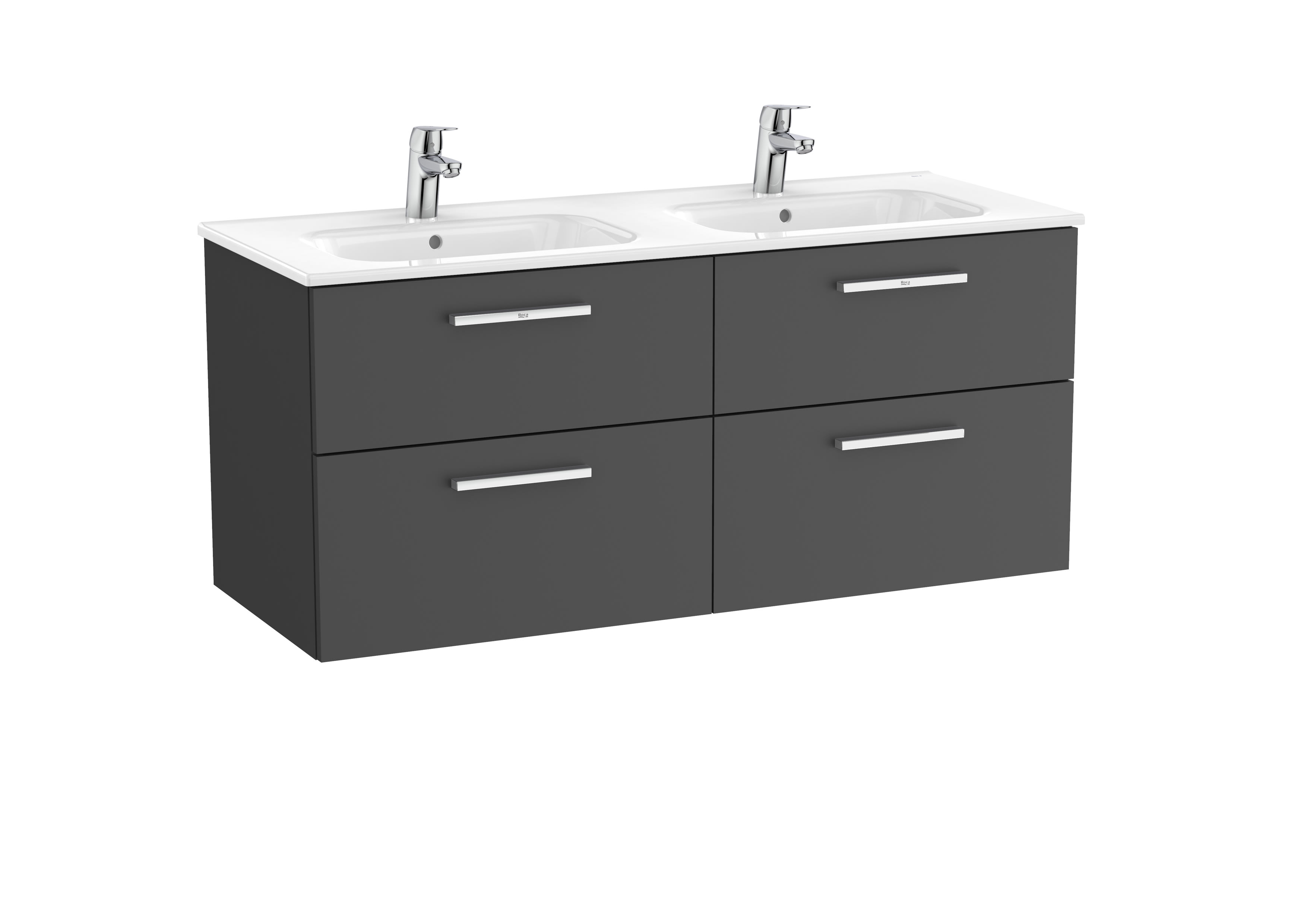 Vanity Unit with 4 drawers and double basin - Gloss Anthracite Grey