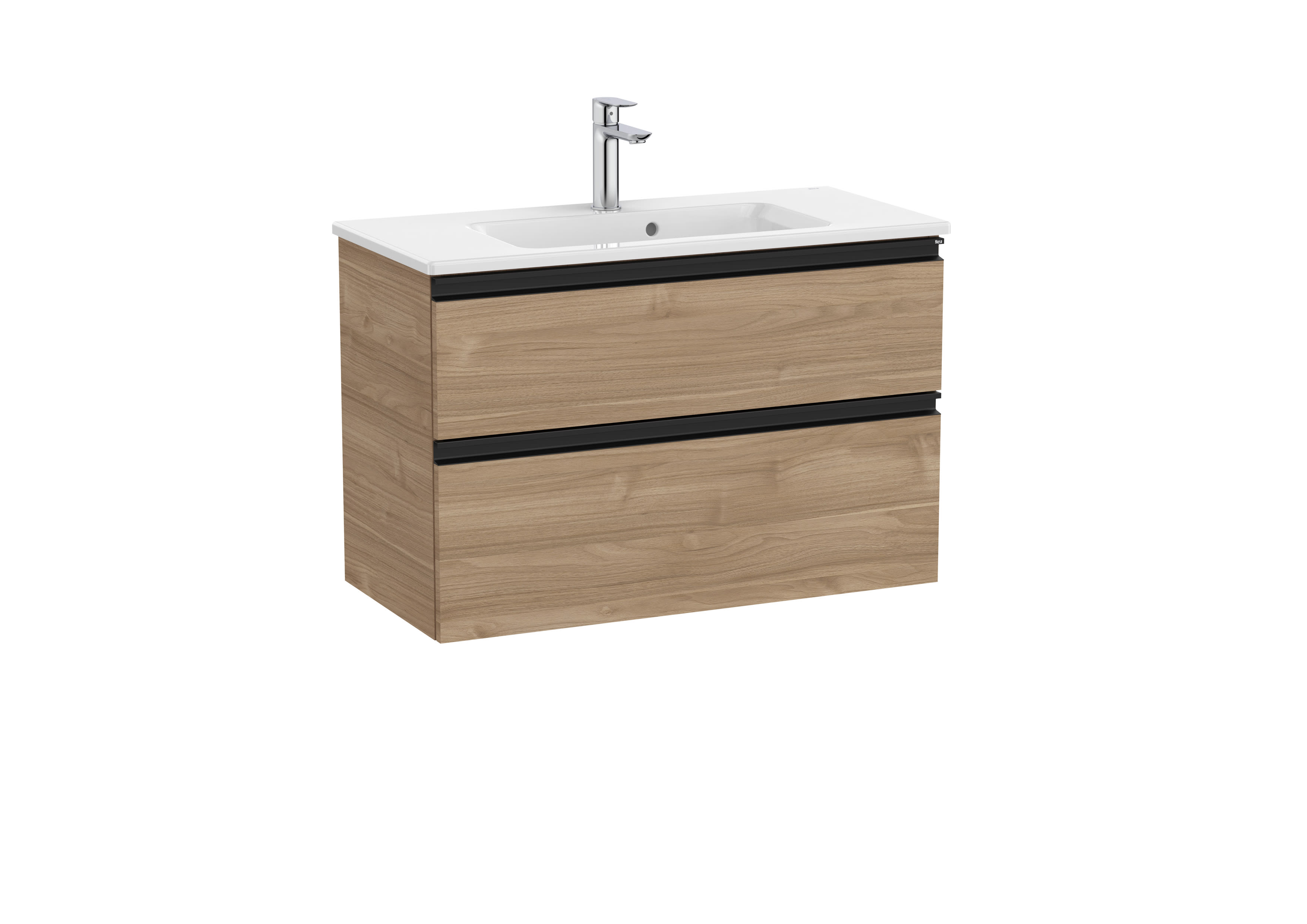Compact vanity unit with 3 drawers and basin - Walnut