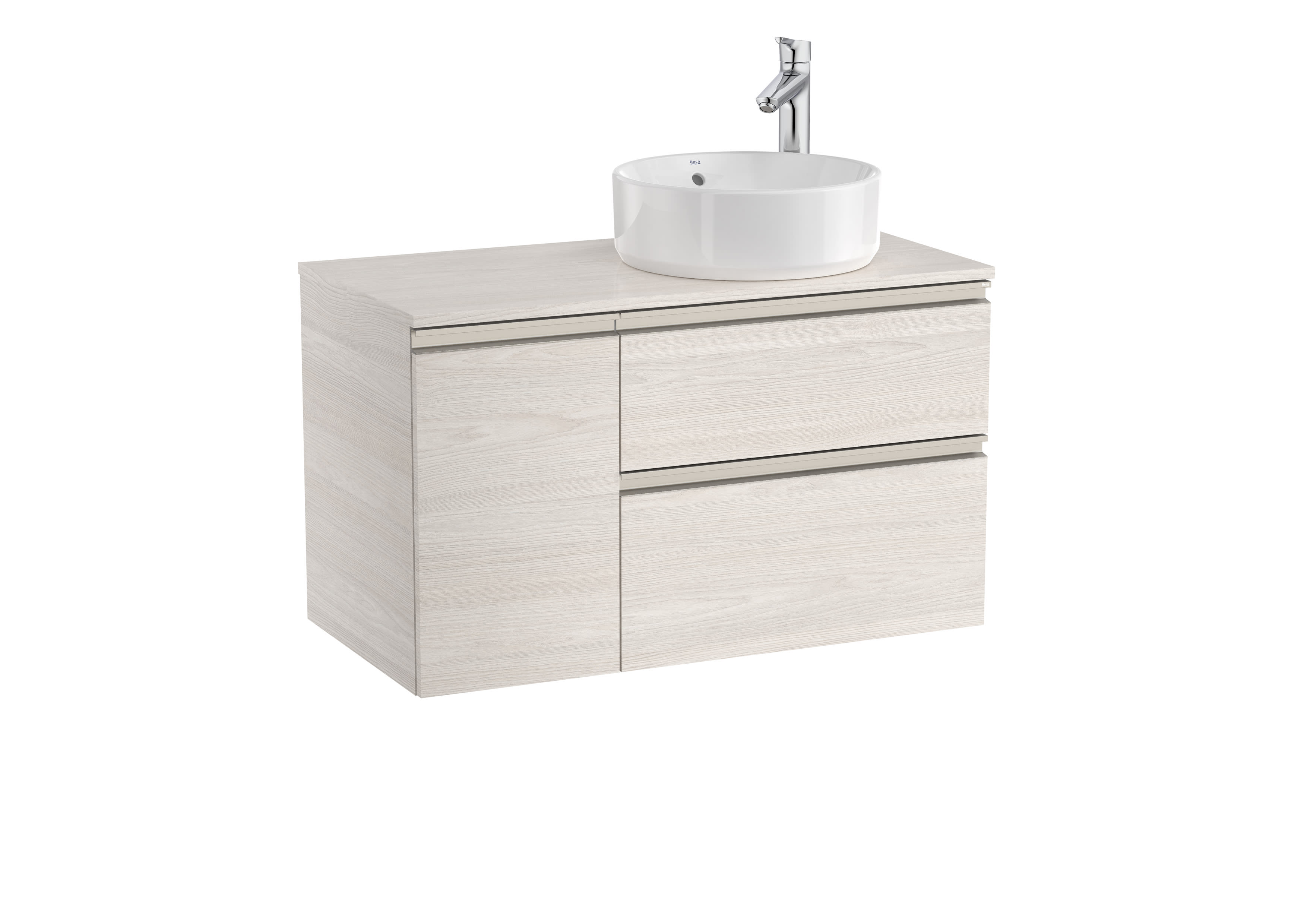 Right hand base unit with two drawers and one door On countertop basin - Nordic Ash