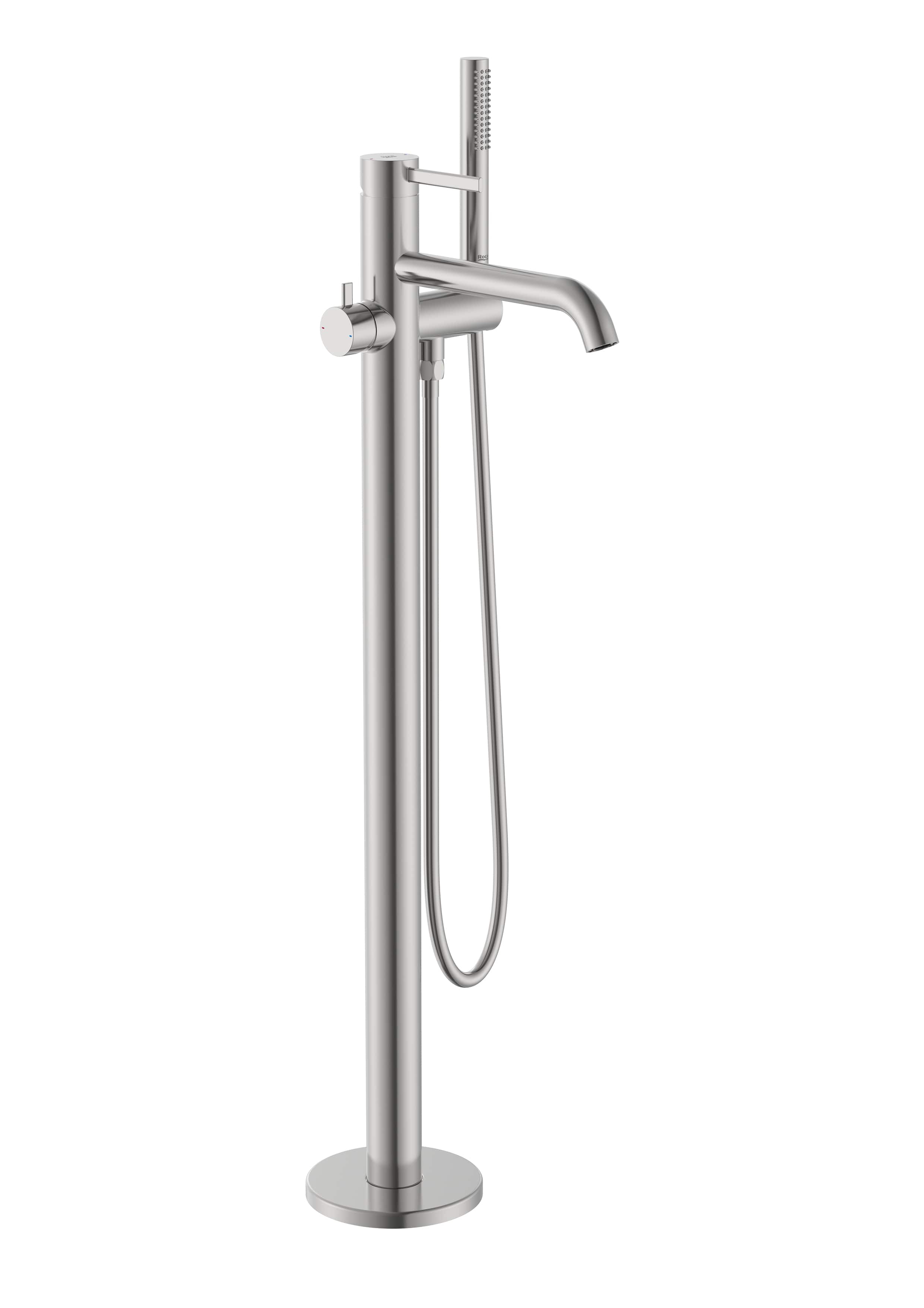 Floorstanding bath tap with shower - Stainless Steel Finish
