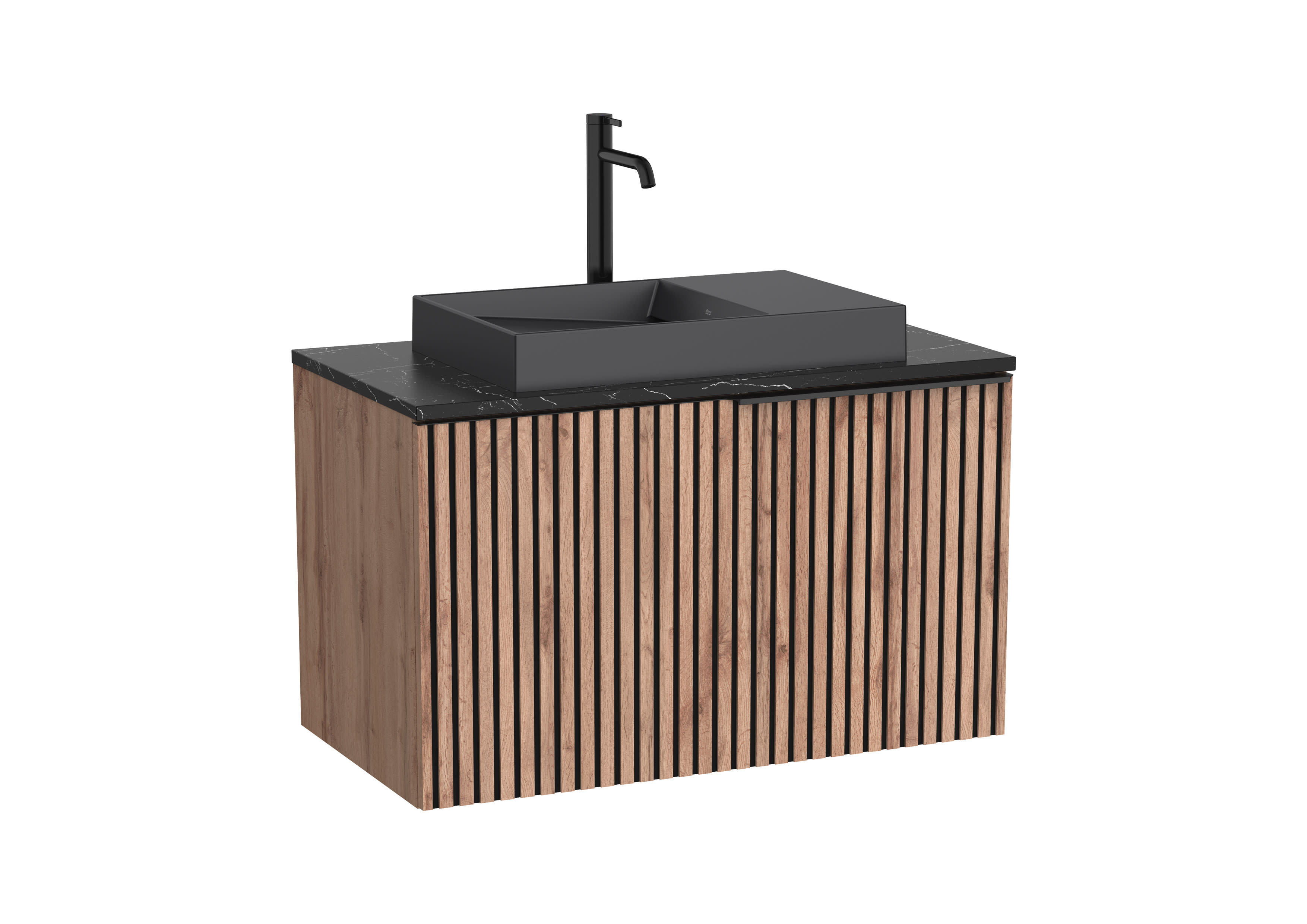 Vanity Unit with Marble Countertop and Dash Over Countertop Basin - Black