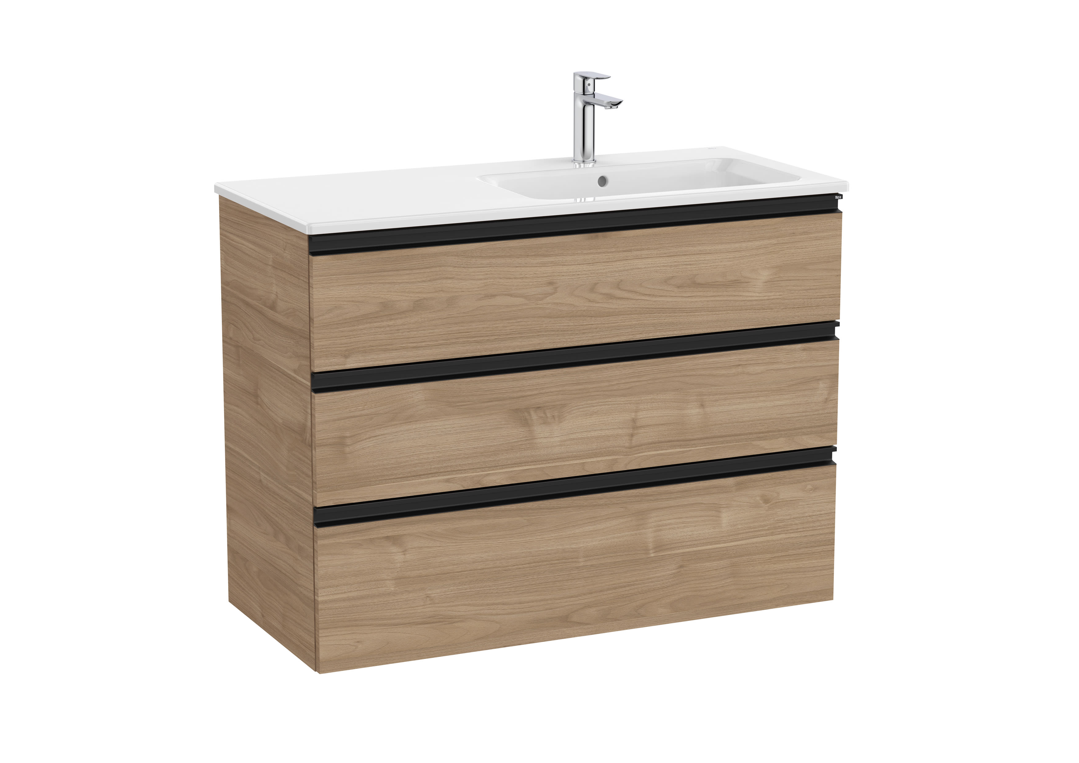 Vanity unit with 3 drawers and right hand basin - Walnut