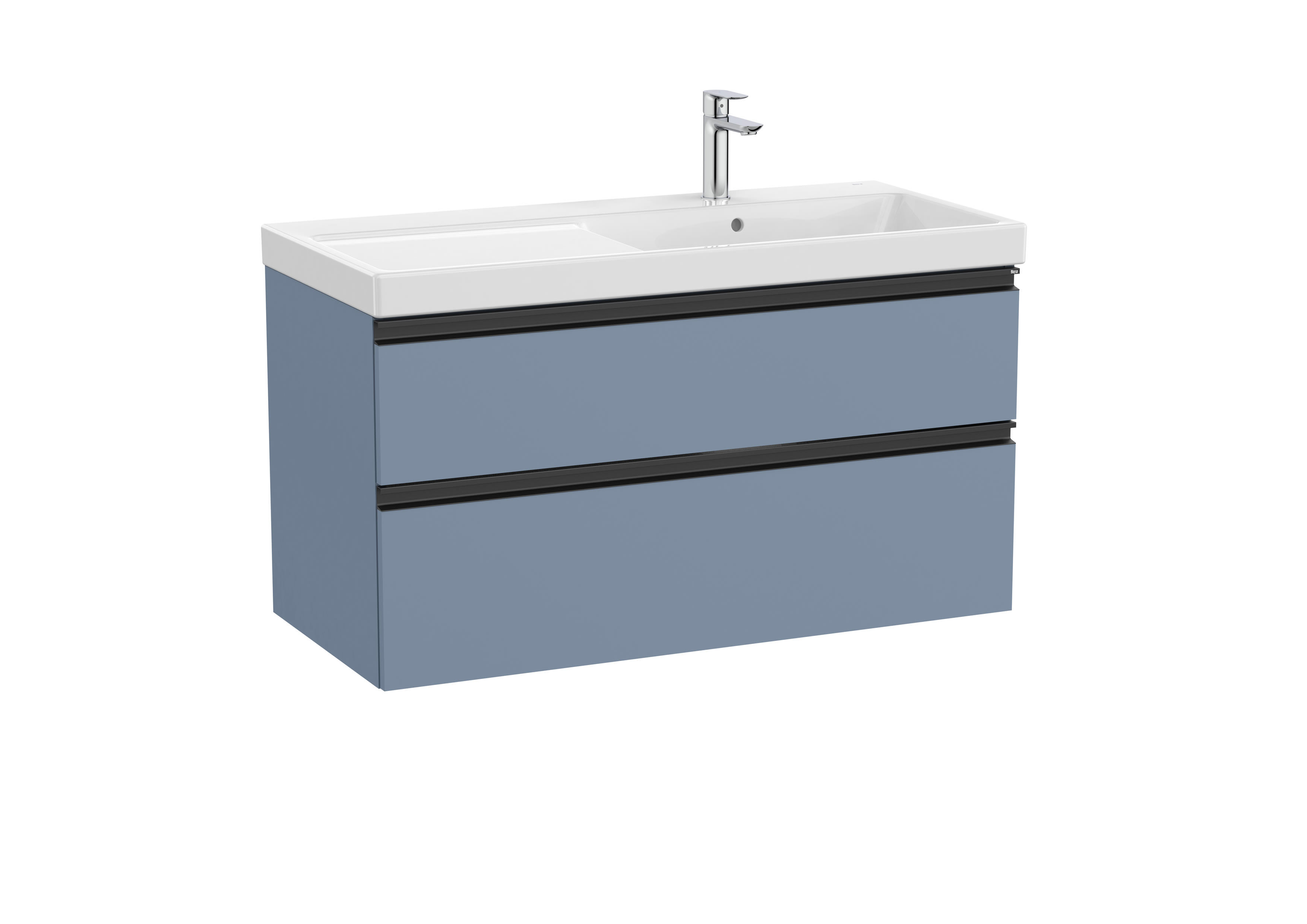 Vanity unit with 2 drawers and right hand basin - Matt Blue
