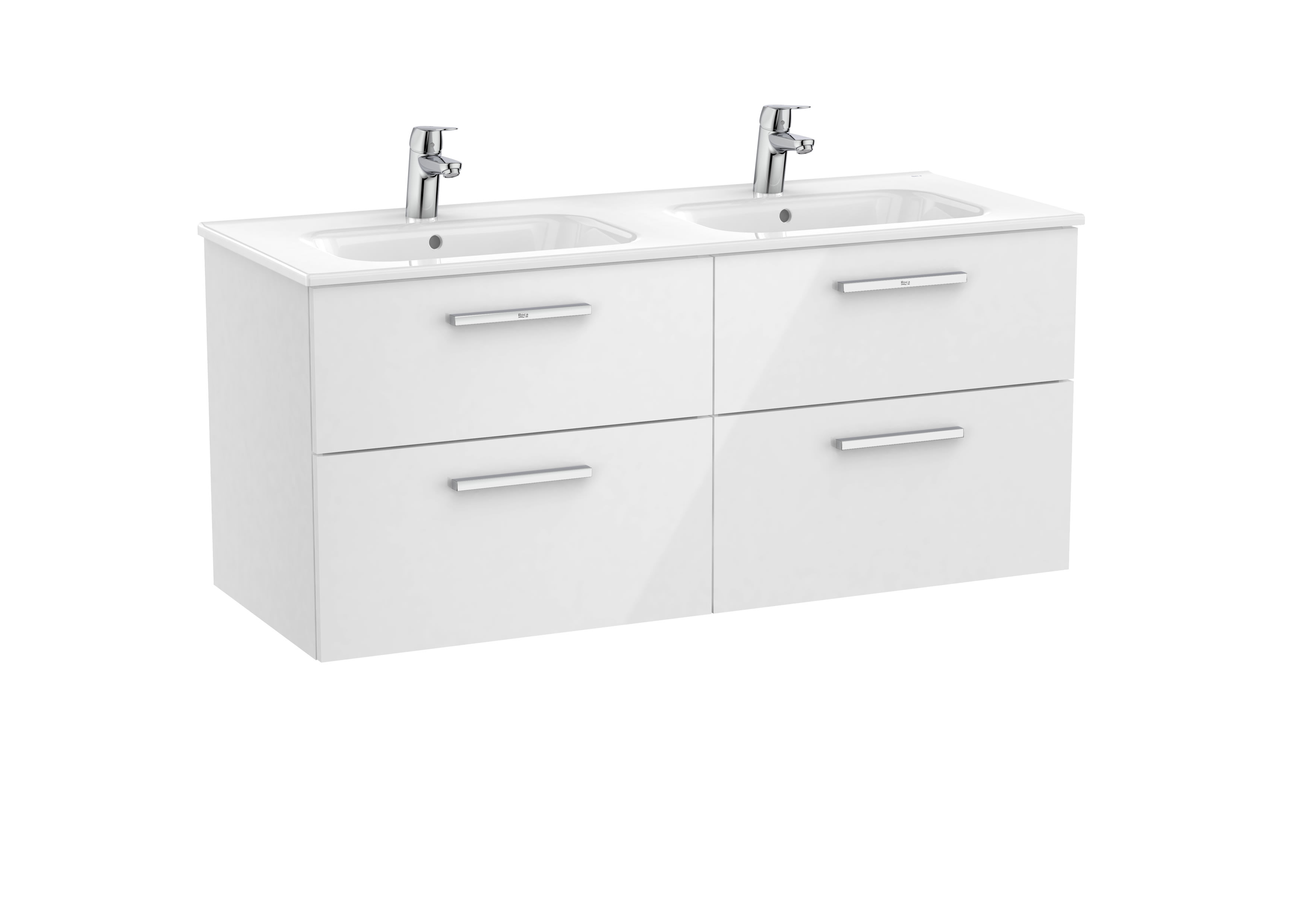 Vanity Unit with 4 drawers and double basin - Glossy White