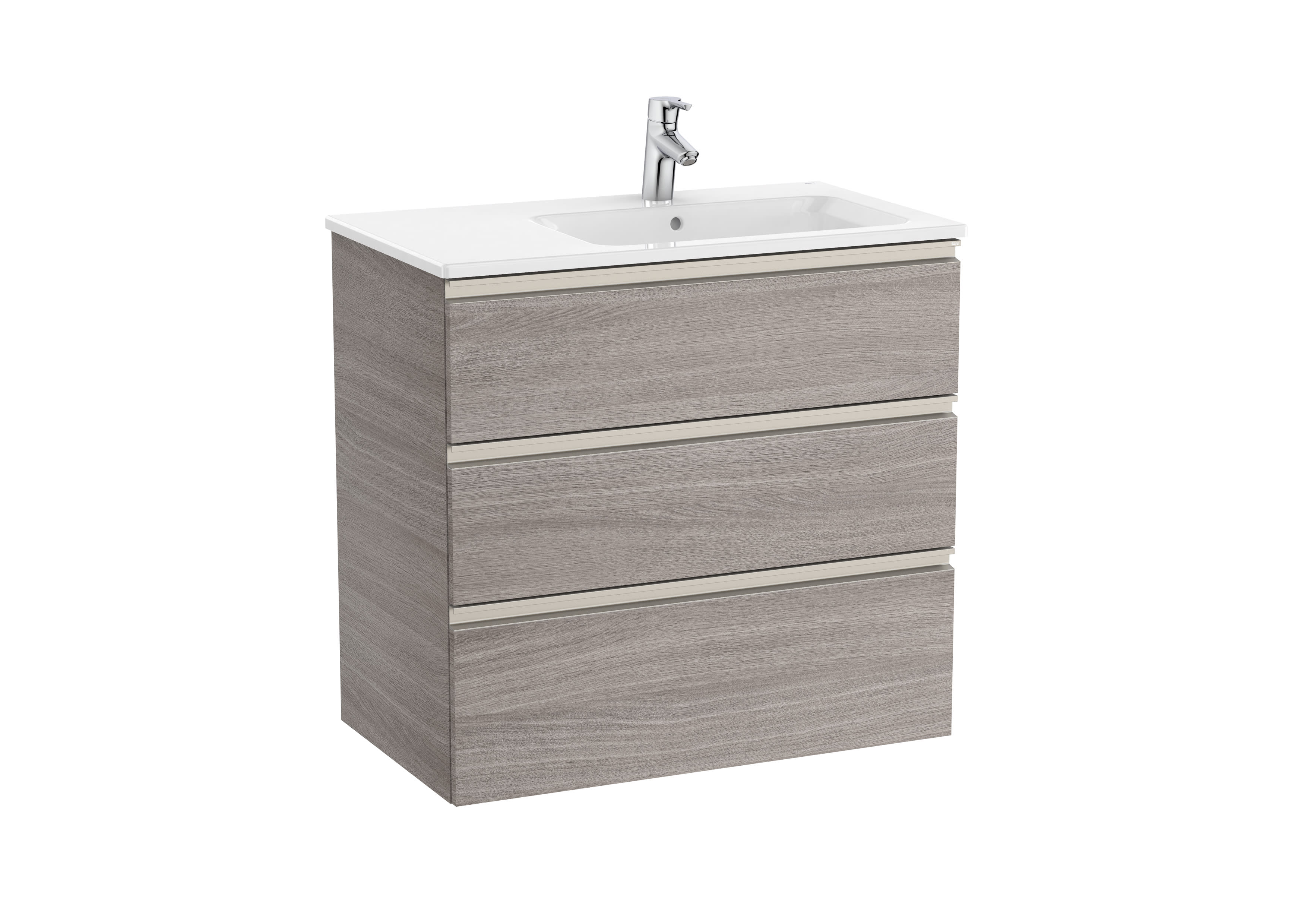 Vanity unit with 3 drawers and right hand basin - City oak