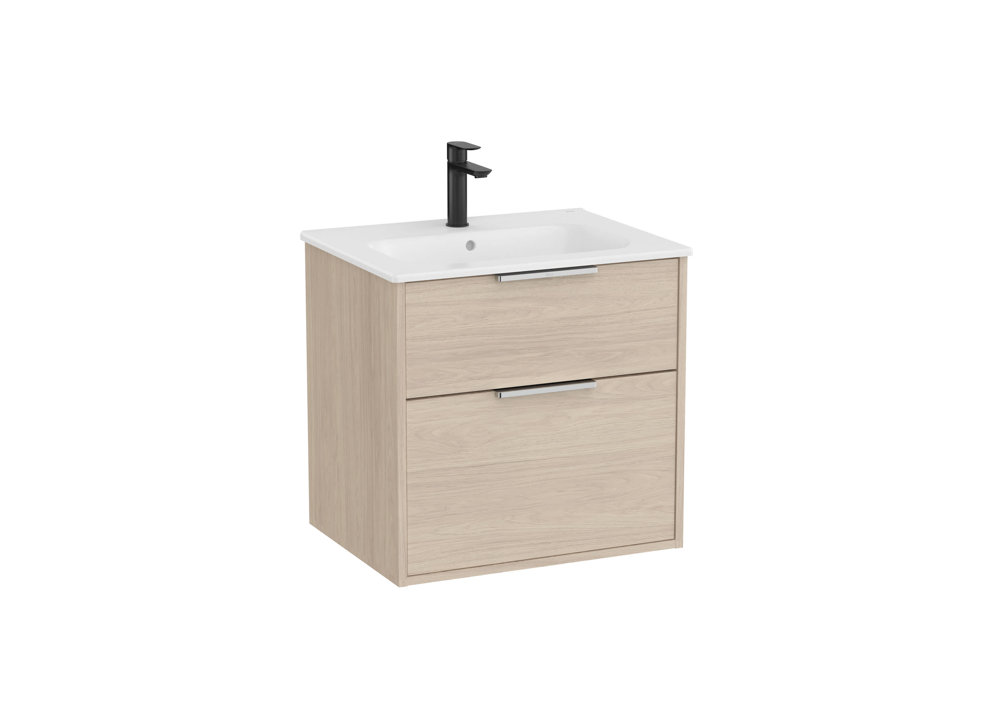 Wall Hung Vanity Unit with 2 Drawers and Ceramic Basin - Light Ash