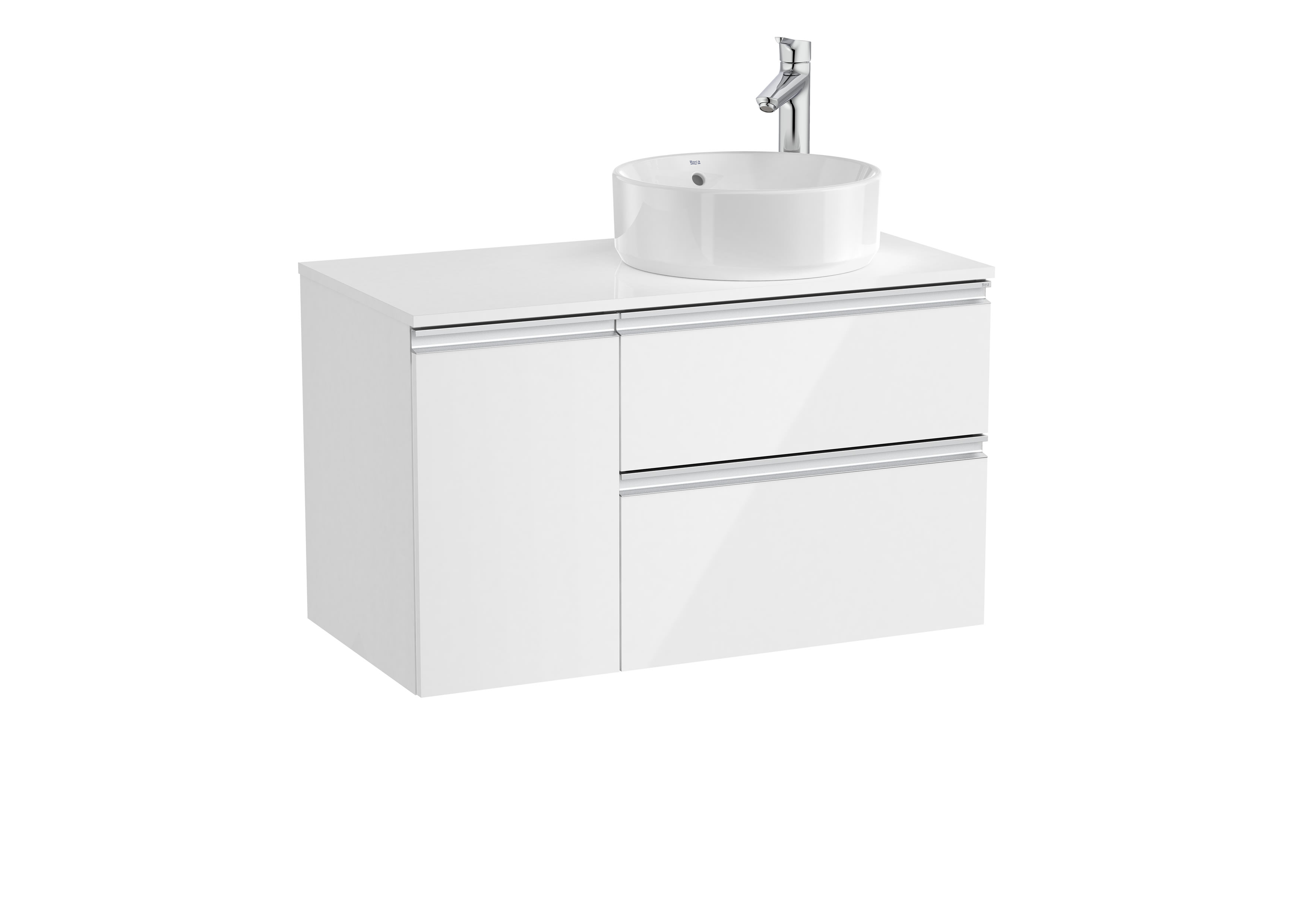 Right hand base unit with two drawers and one door On countertop basin - Glossy White