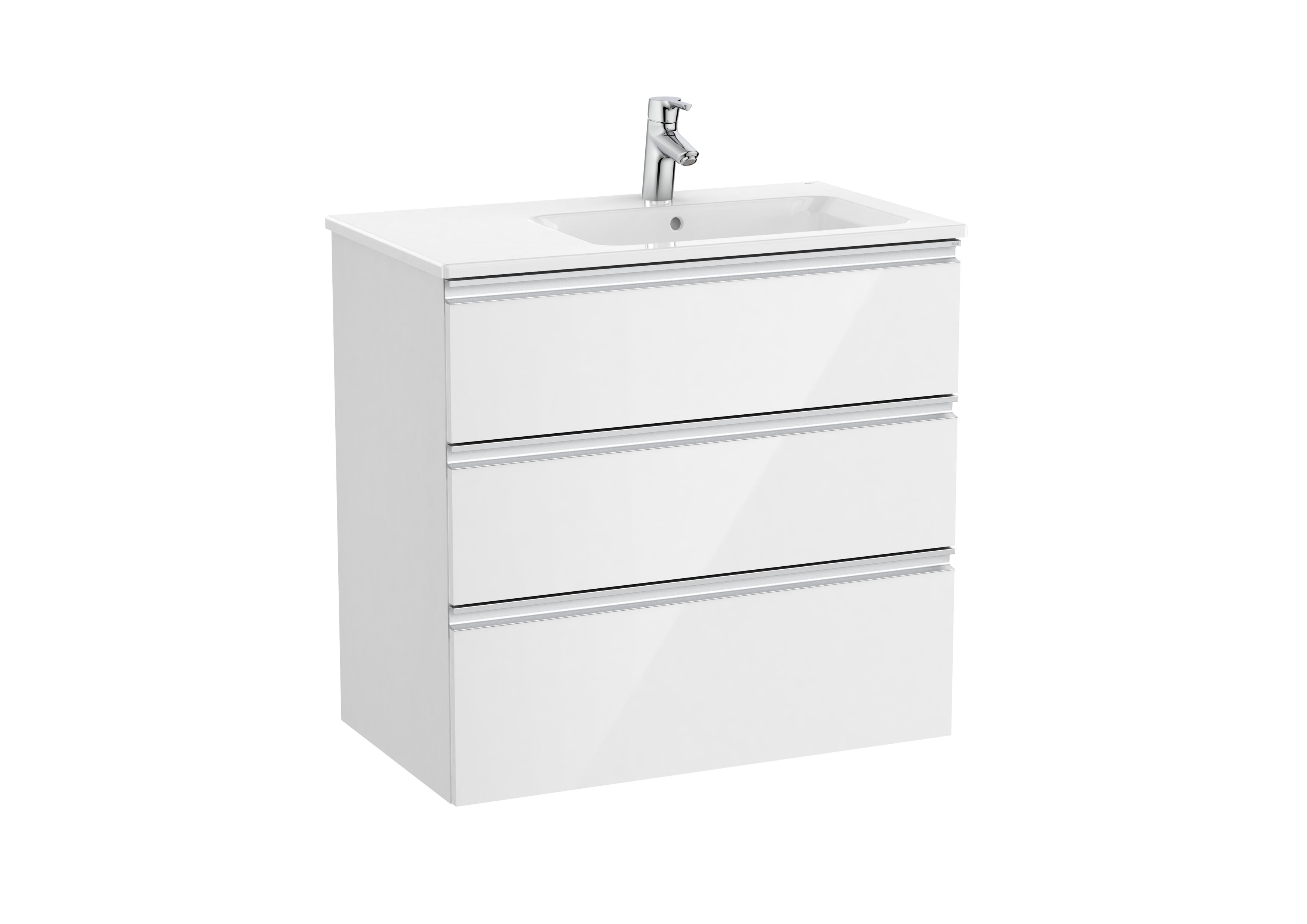 Vanity unit with 3 drawers and right hand basin - Glossy White
