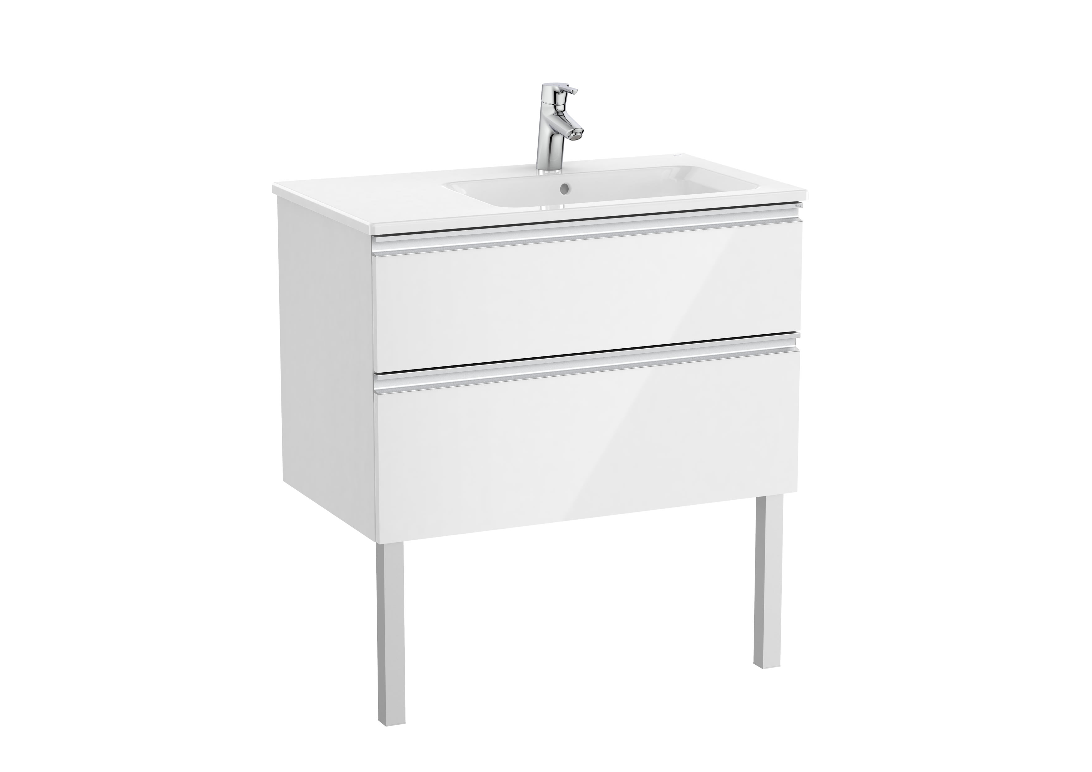 Vanity unit with 2 drawers and right hand basin - Glossy White