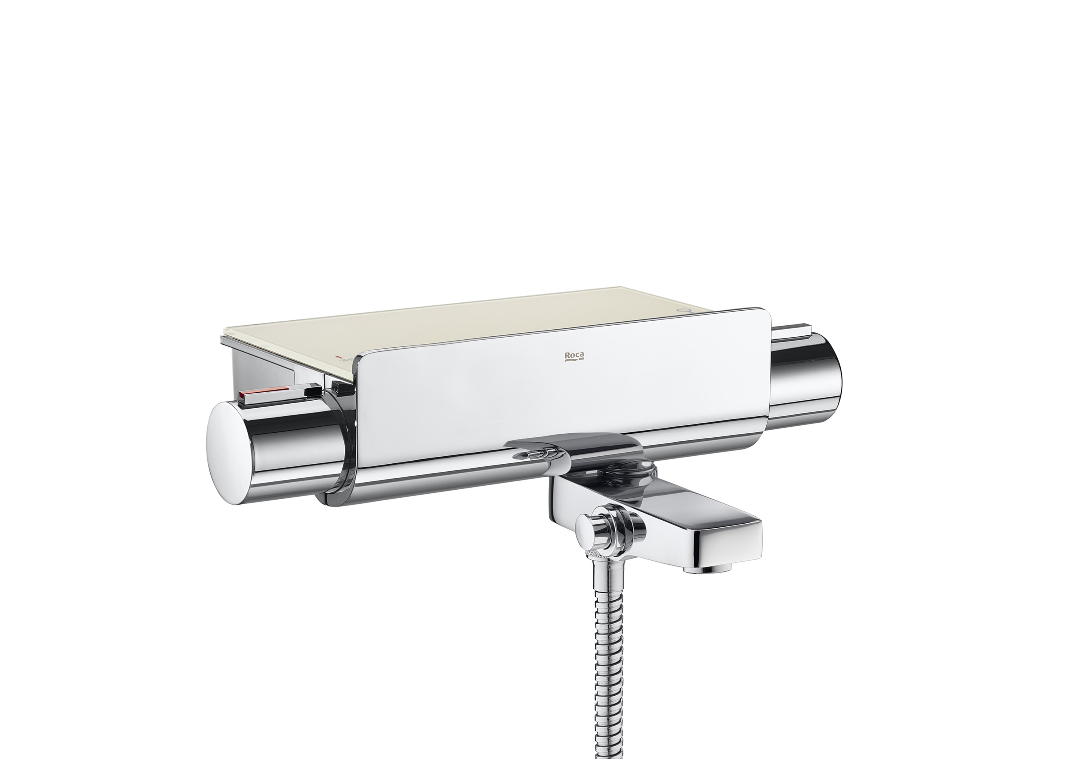 Wall-mounted thermostatic bath-shower mixer with shelf