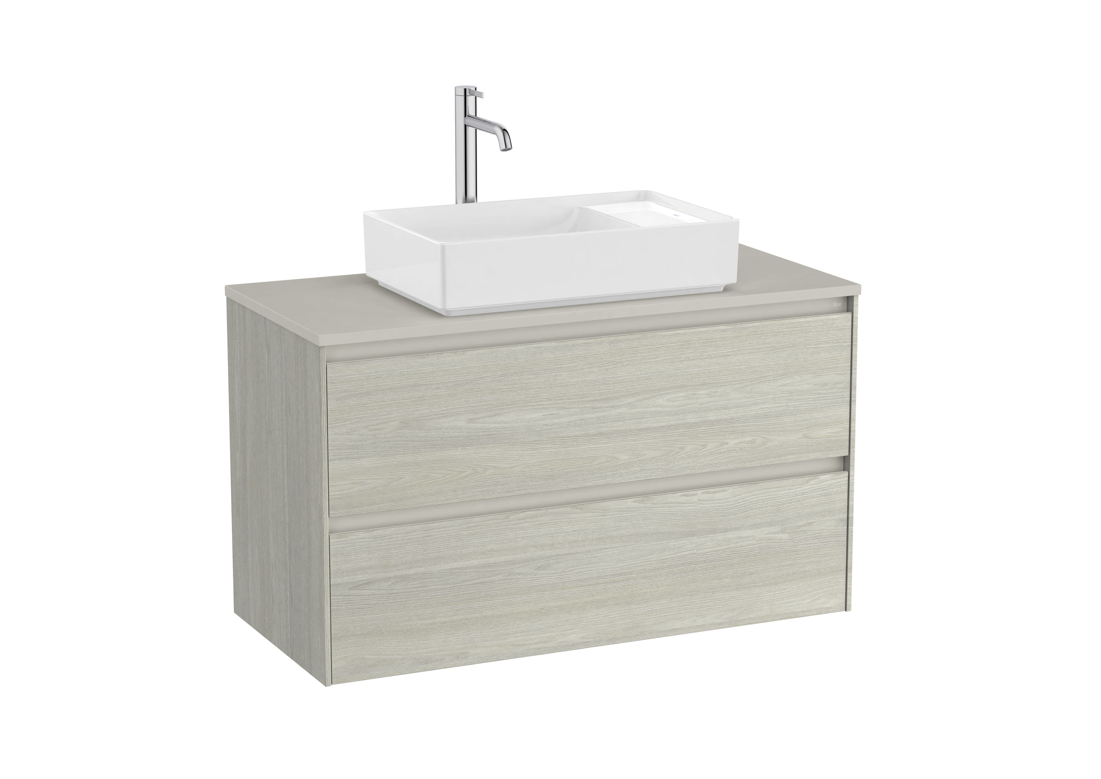 Base unit for over countertop basin with two drawers - Light Oak