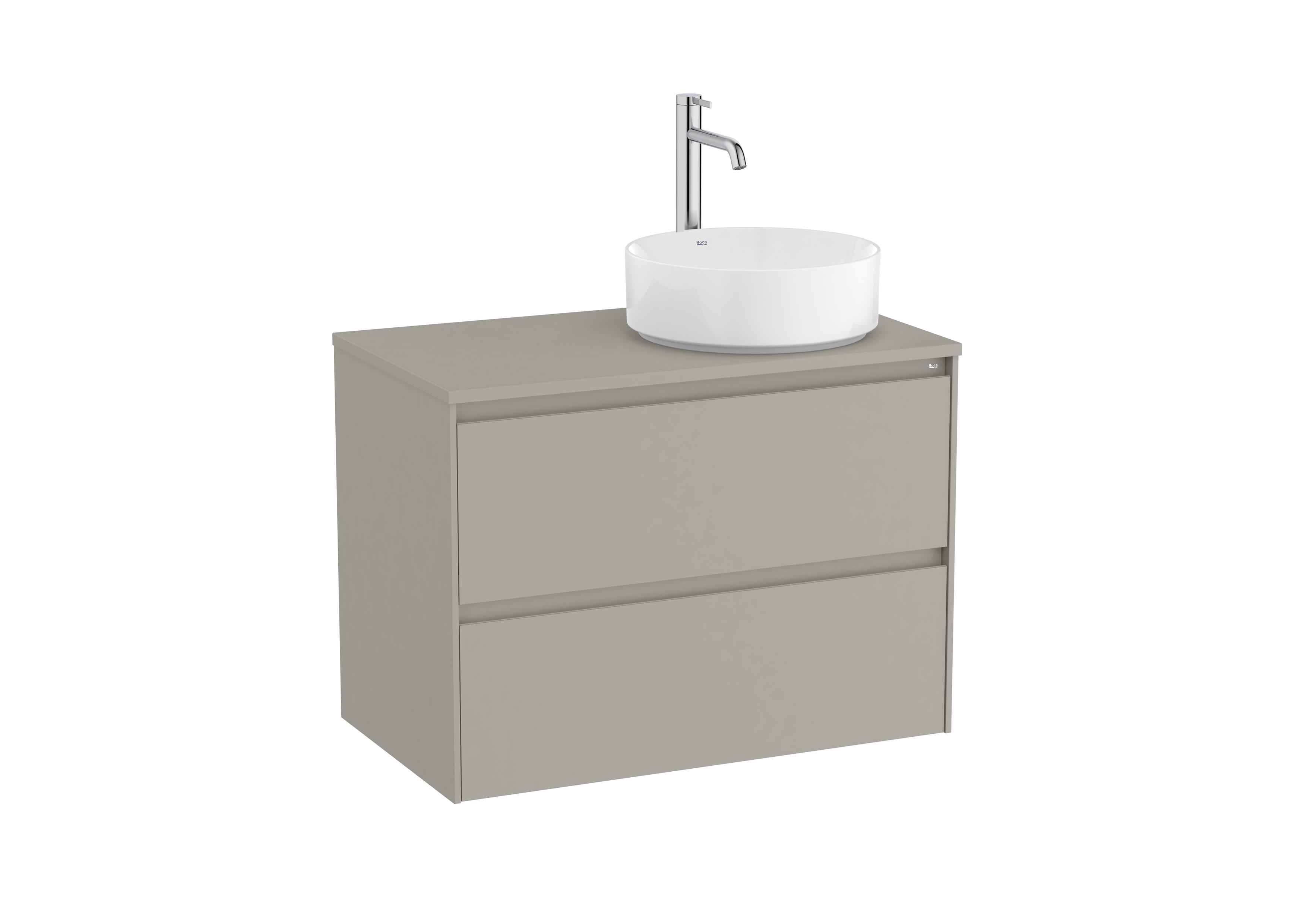 Base unit for over countertop right hand basin with two drawers - Sand Grey