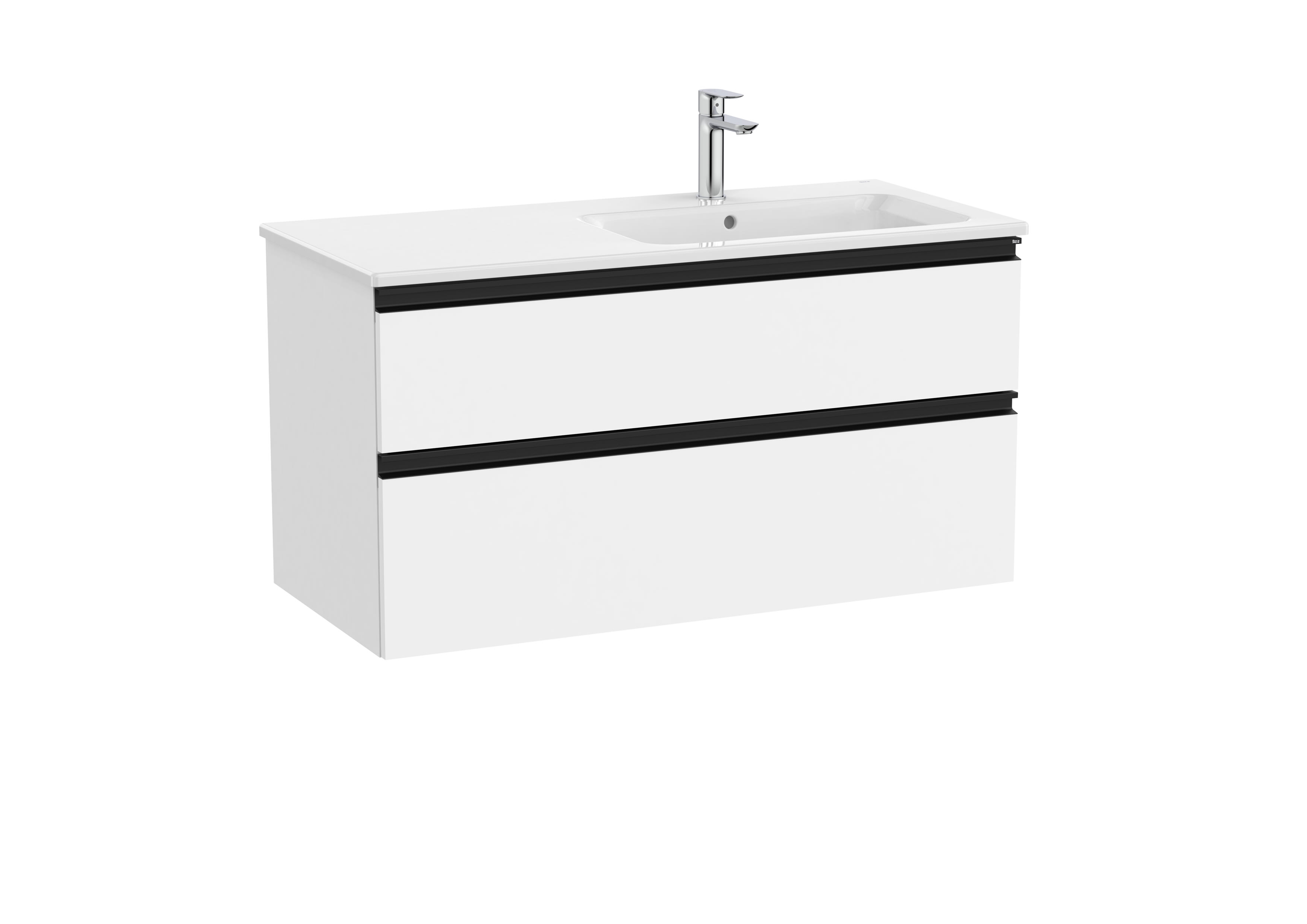 Vanity unit with 2 drawers and centered basin - White Matt