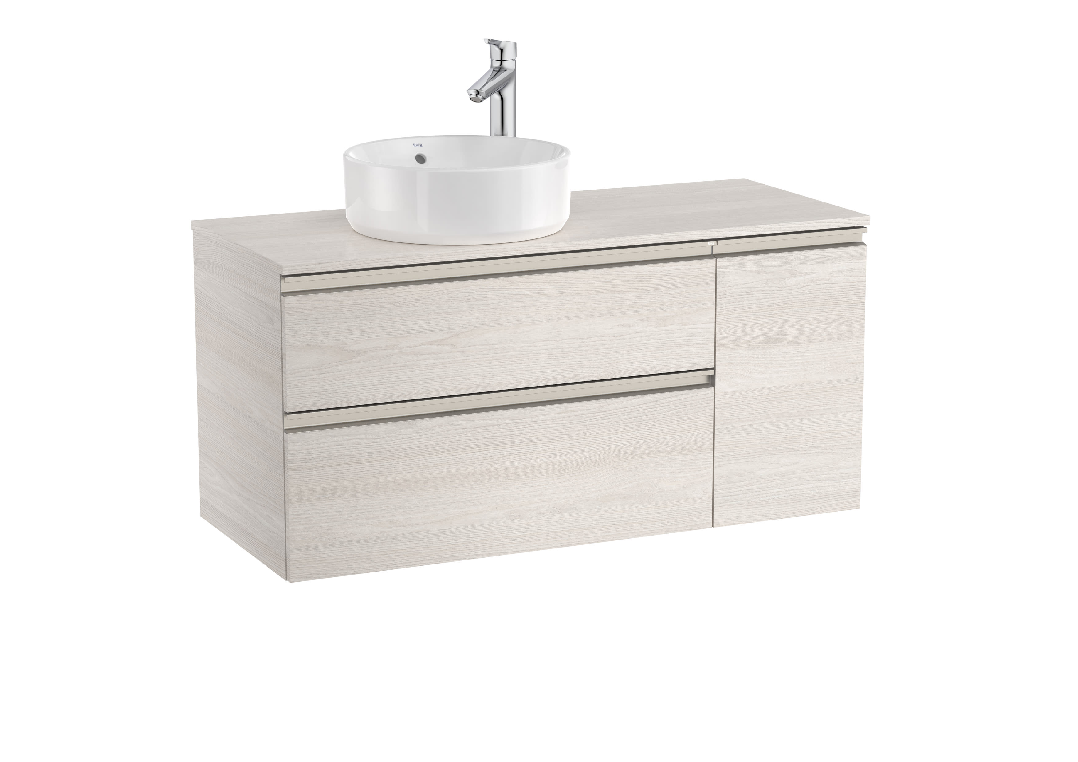 Vanity unit with 2 drawers and 1 door for left hand over countertop basin - Nordic Ash