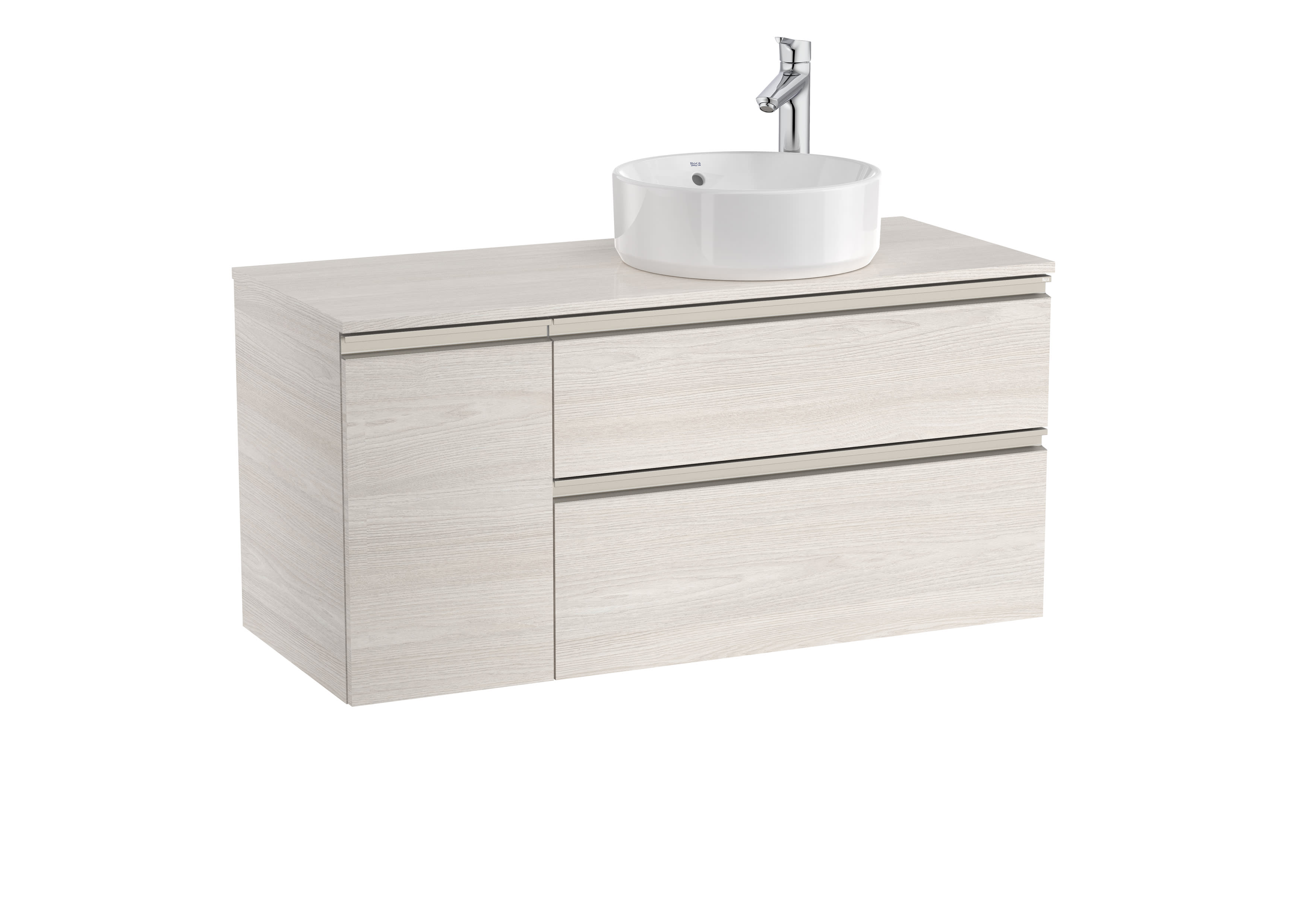 Vanity unit with 2 drawers and 1 door for right hand over countertop basin - Nordic Ash