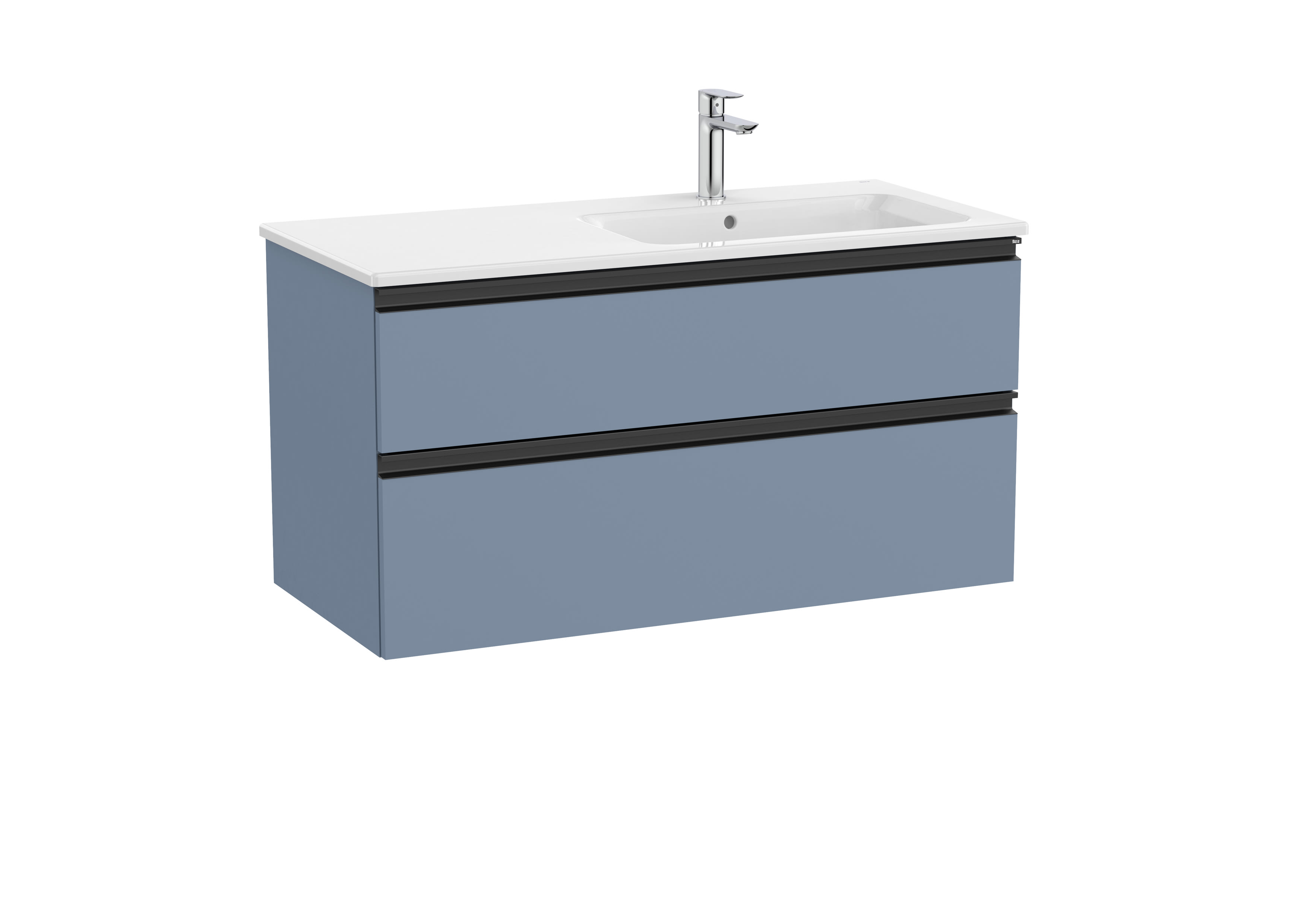 Vanity unit with 2 drawers and centered basin - Matt Blue