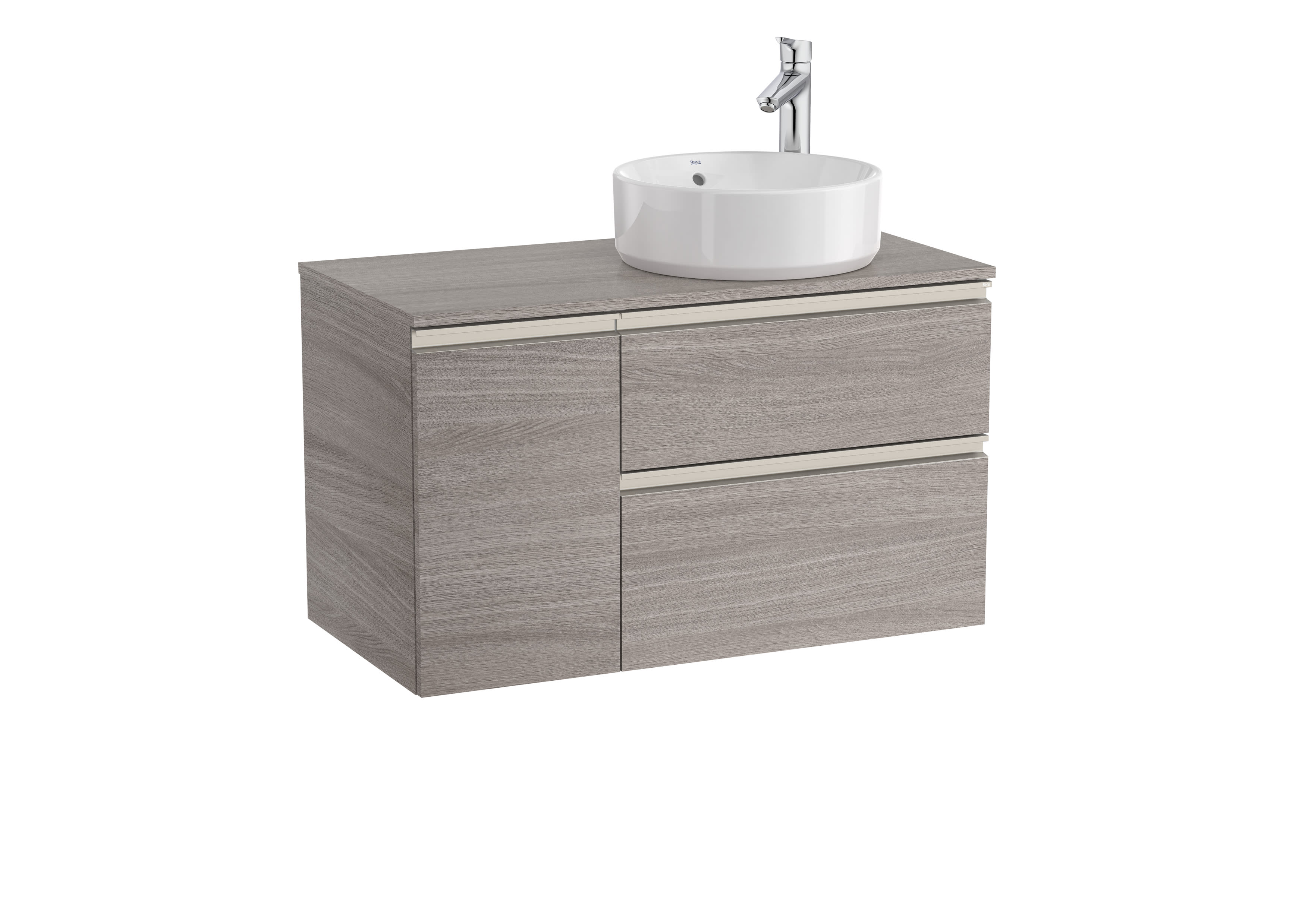 Right hand base unit with two drawers and one door On countertop basin - City oak
