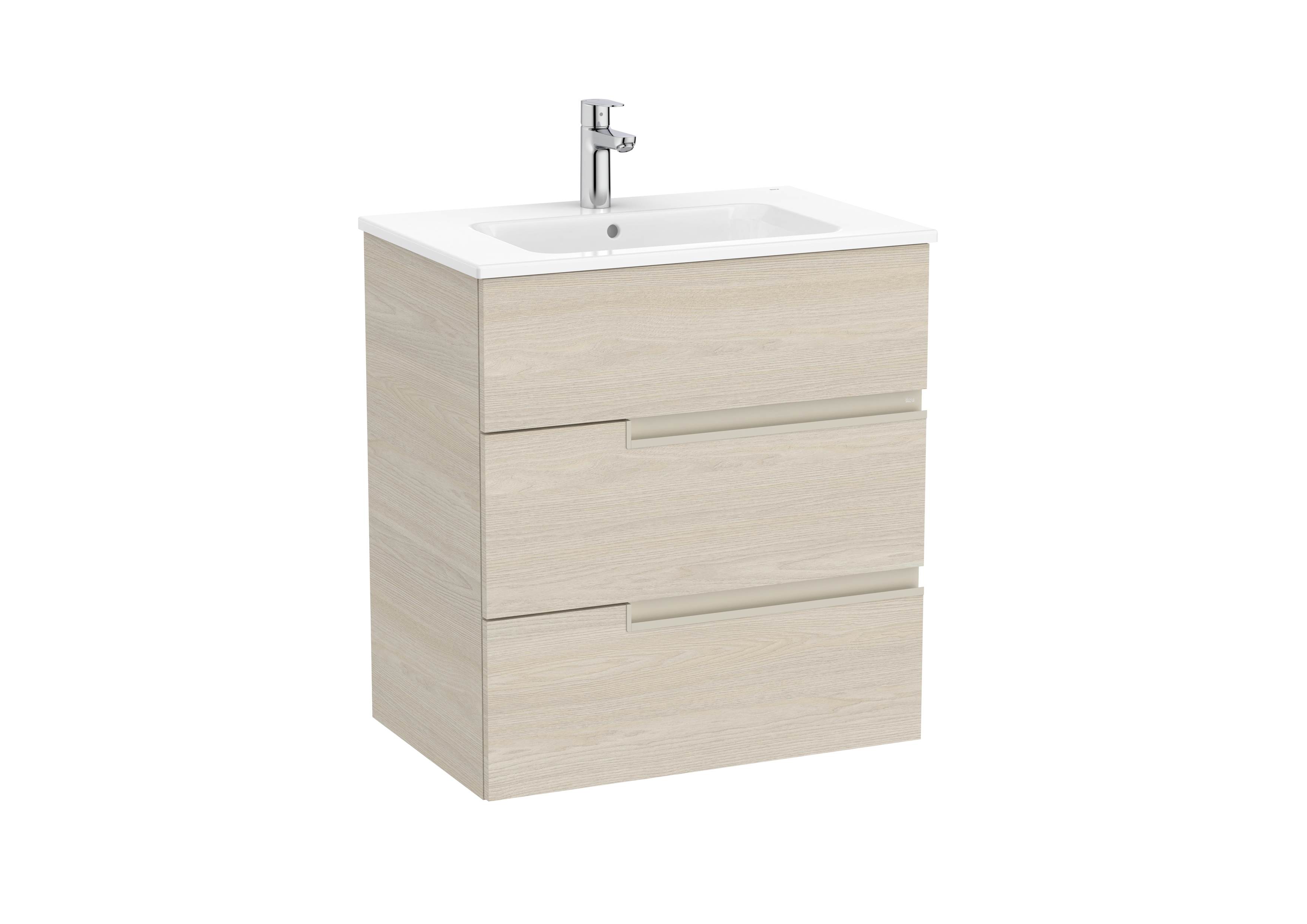 Unik - vanity unit with three drawers and basin - Light Ash