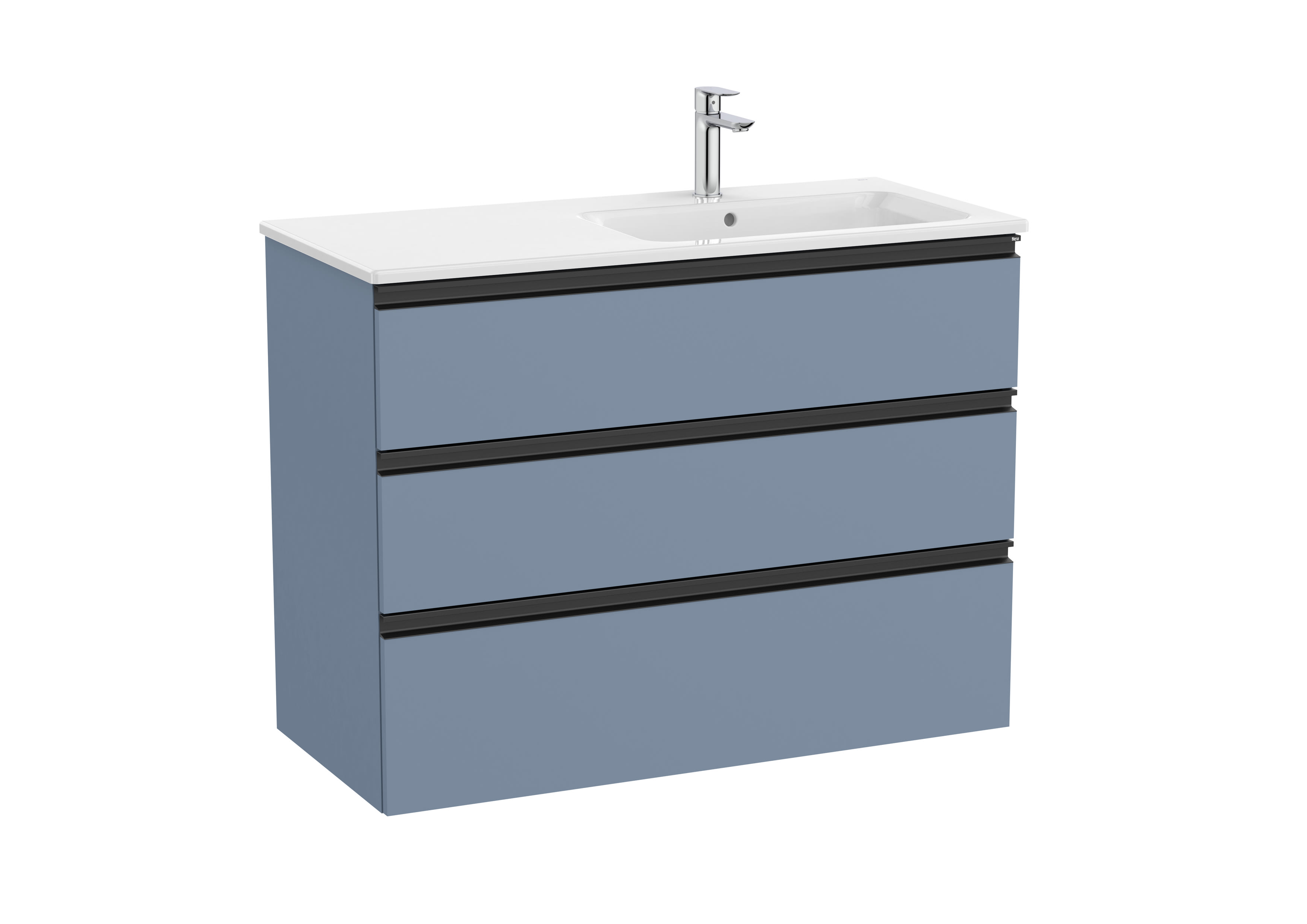 Vanity unit with 3 drawers and right hand basin - Matt Blue