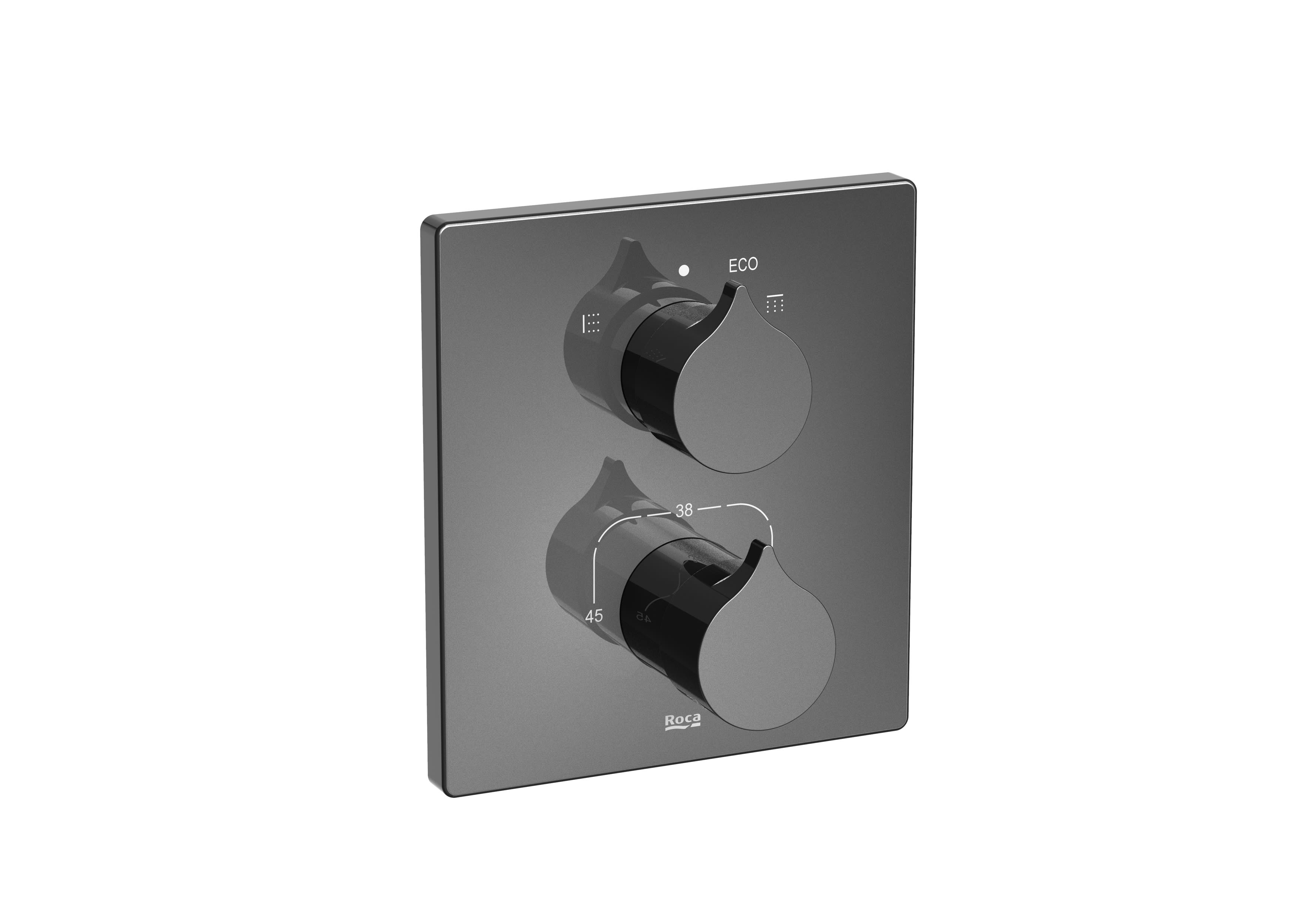 Built-in thermostatic bath-shower mixer with automatic diverter and 2 outlets Required: RocaBox A525869403 - Titanium black