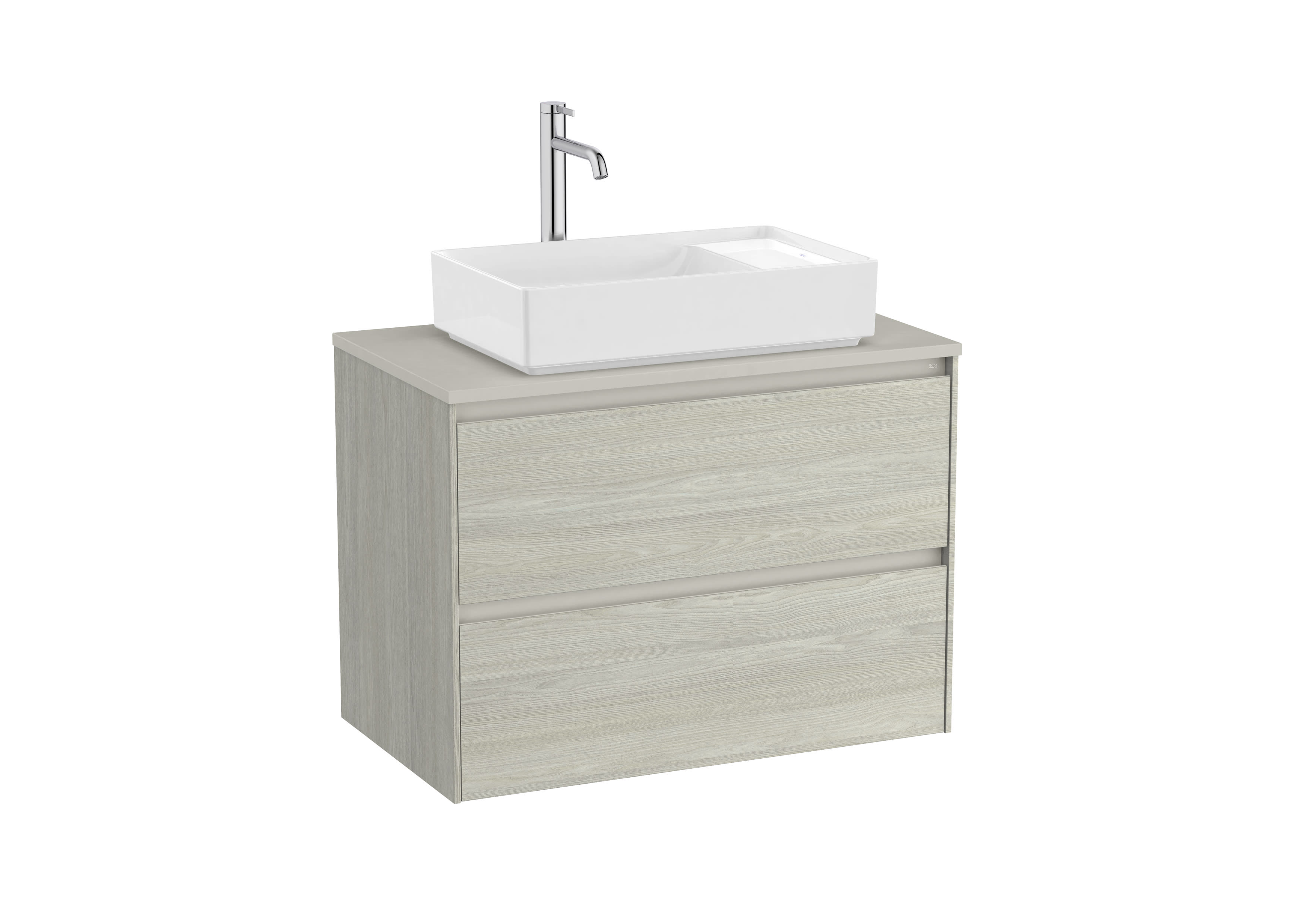 Base unit for over countertop centered hand basin with two drawers - Light Oak