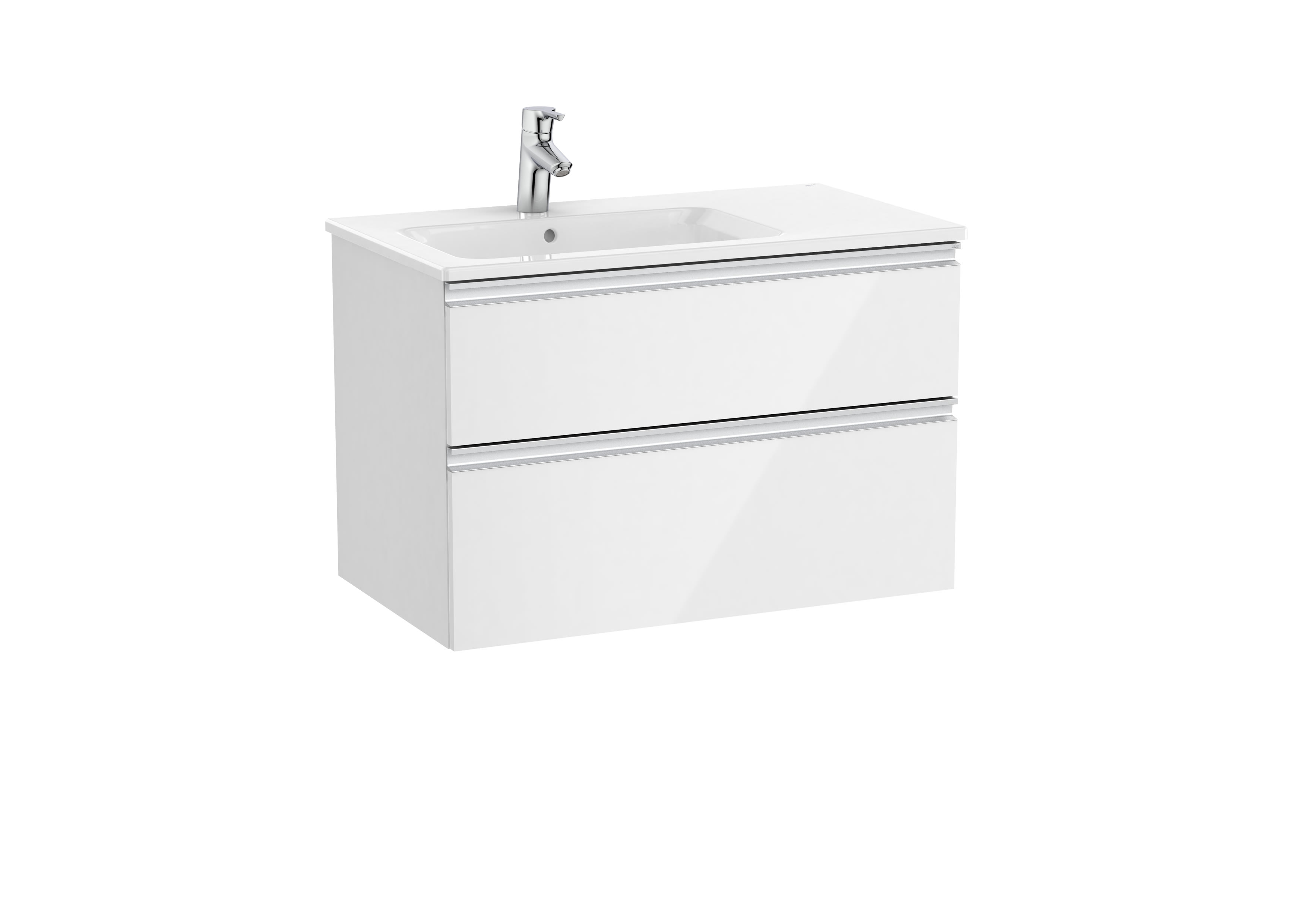 Vanity unit with 2 drawers and left hand basin - Glossy White