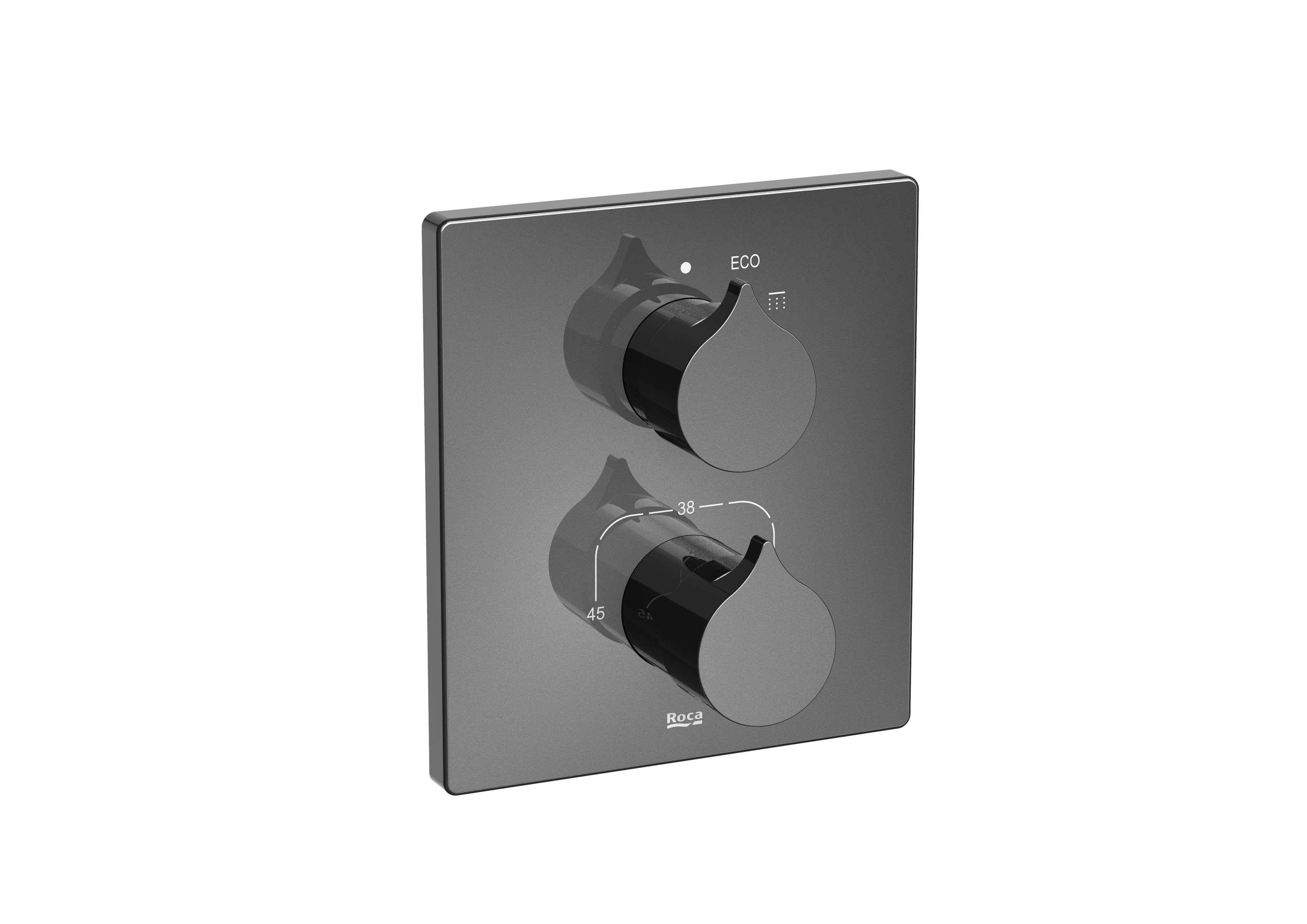 Built-in thermostatic bath or shower mixer with automatic diverter and 1 outlet Required: RocaBox A525869403 - Titanium black