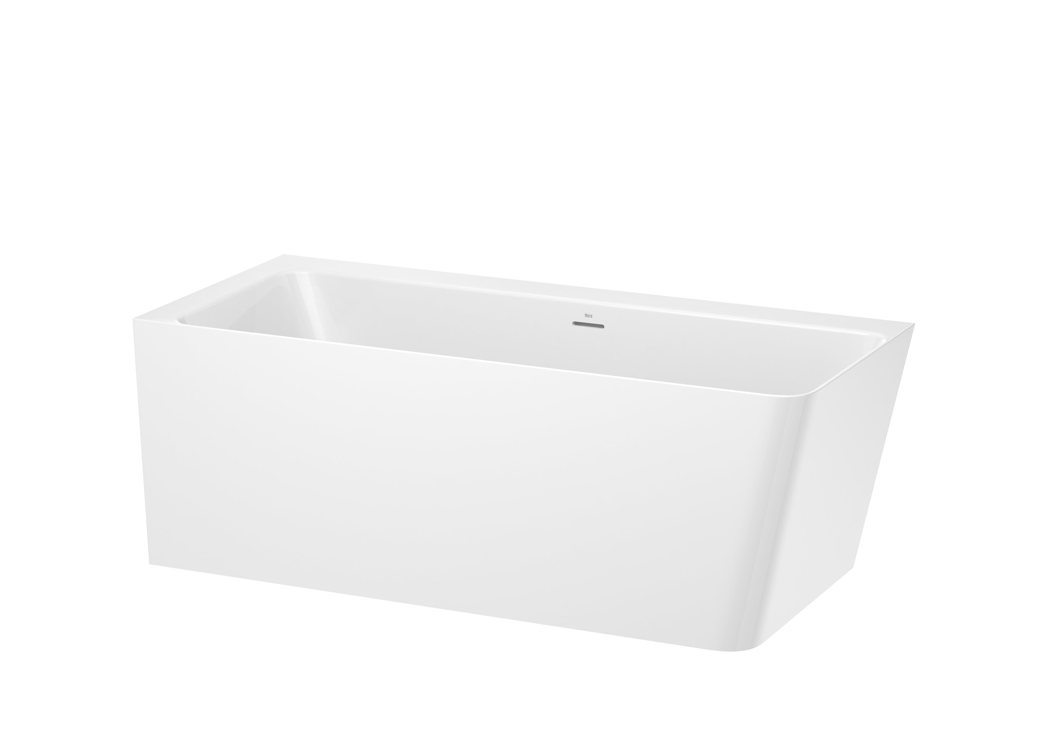Asymmetric left corner Stonex® bathtub with panels. Includes click-clack drain