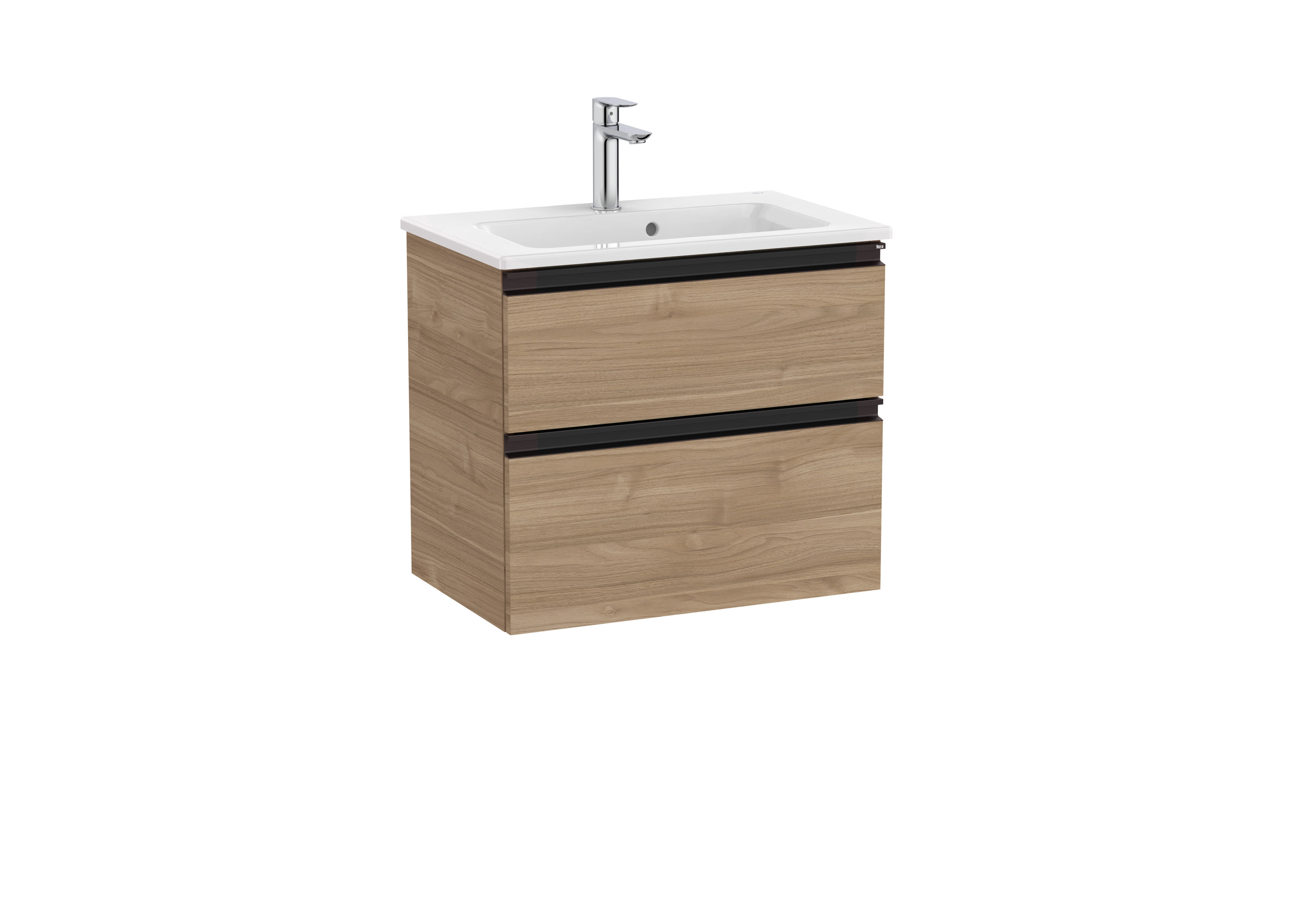 Compact vanity unit with 2 drawers and basin - Walnut