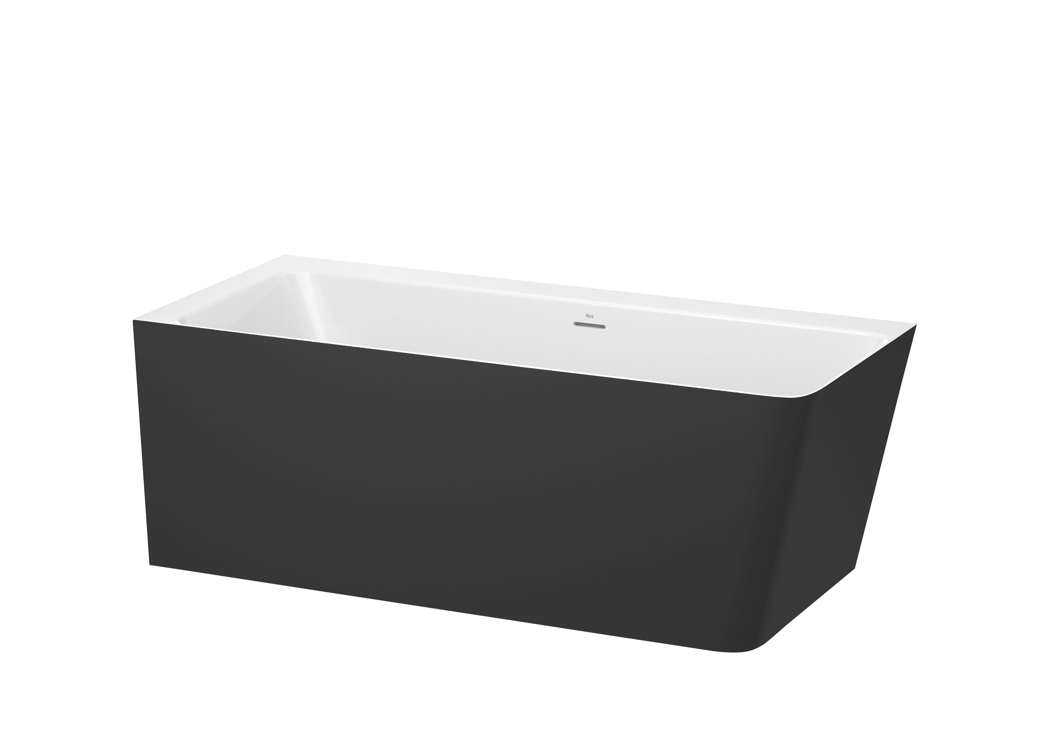 Asymmetric left corner Stonex® bathtub with panels. Includes click-clack drain