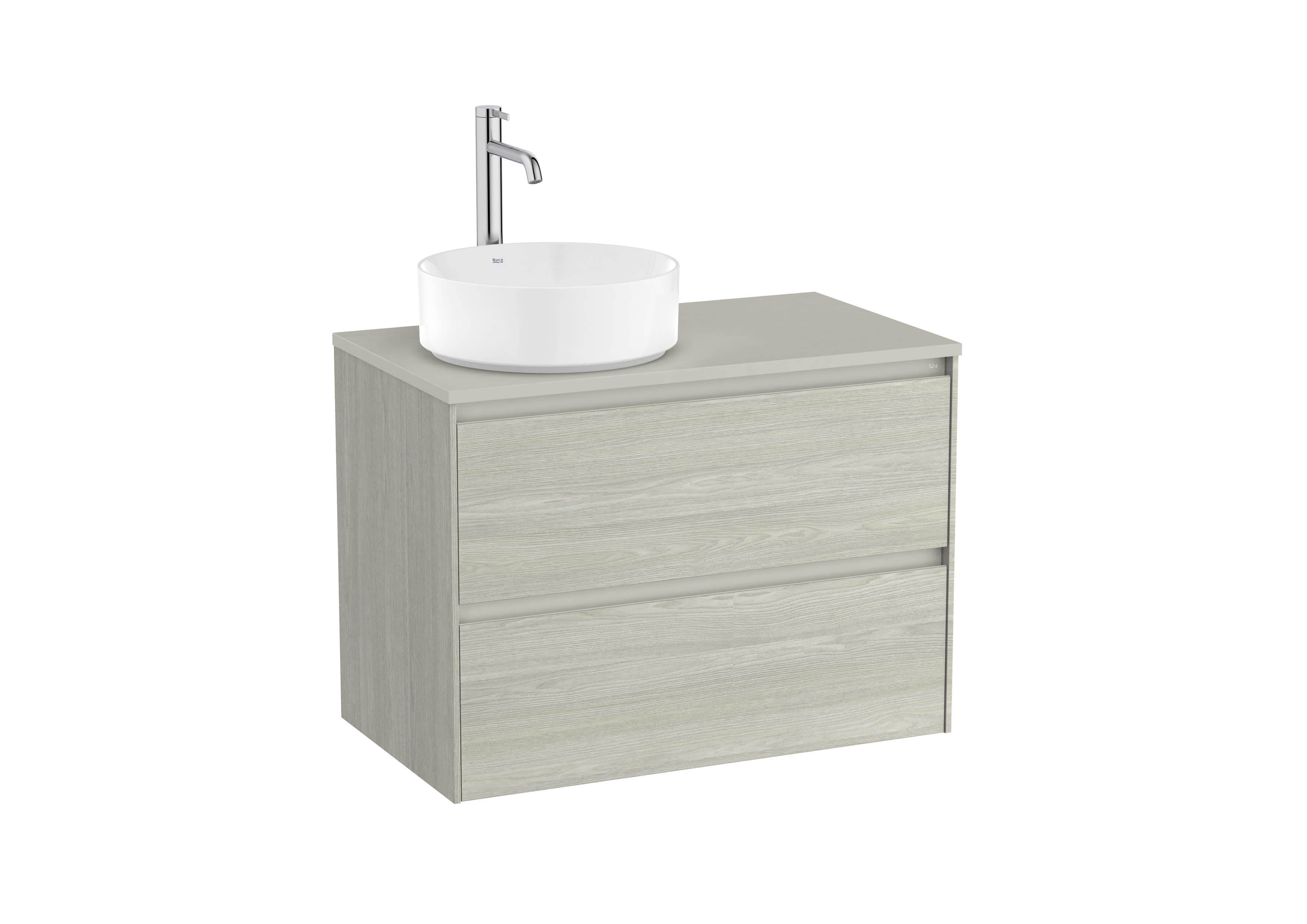 Base unit for over countertop left hand basin with two drawers - Light Oak