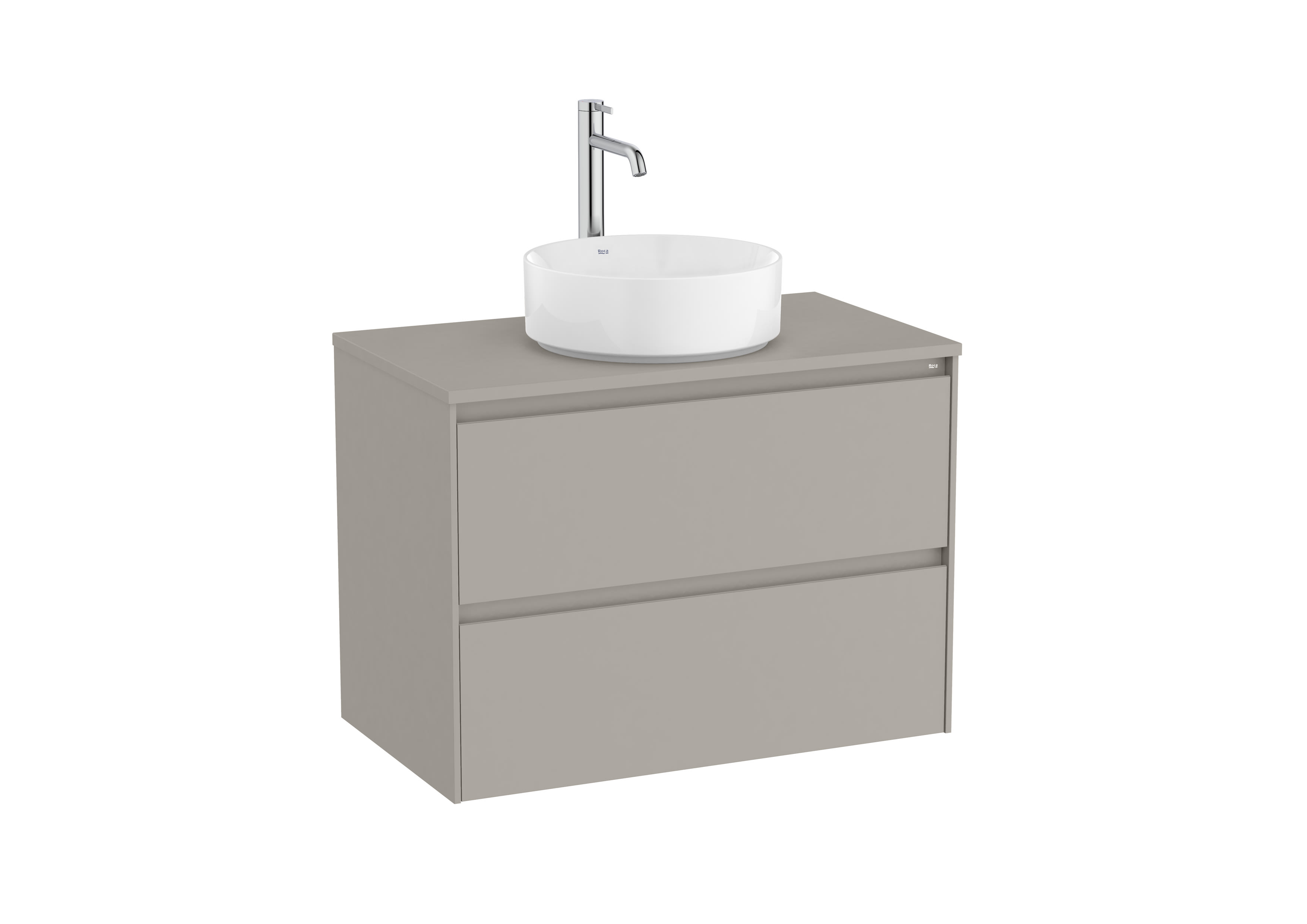 Base unit for over countertop centered hand basin with two drawers - Sand Grey